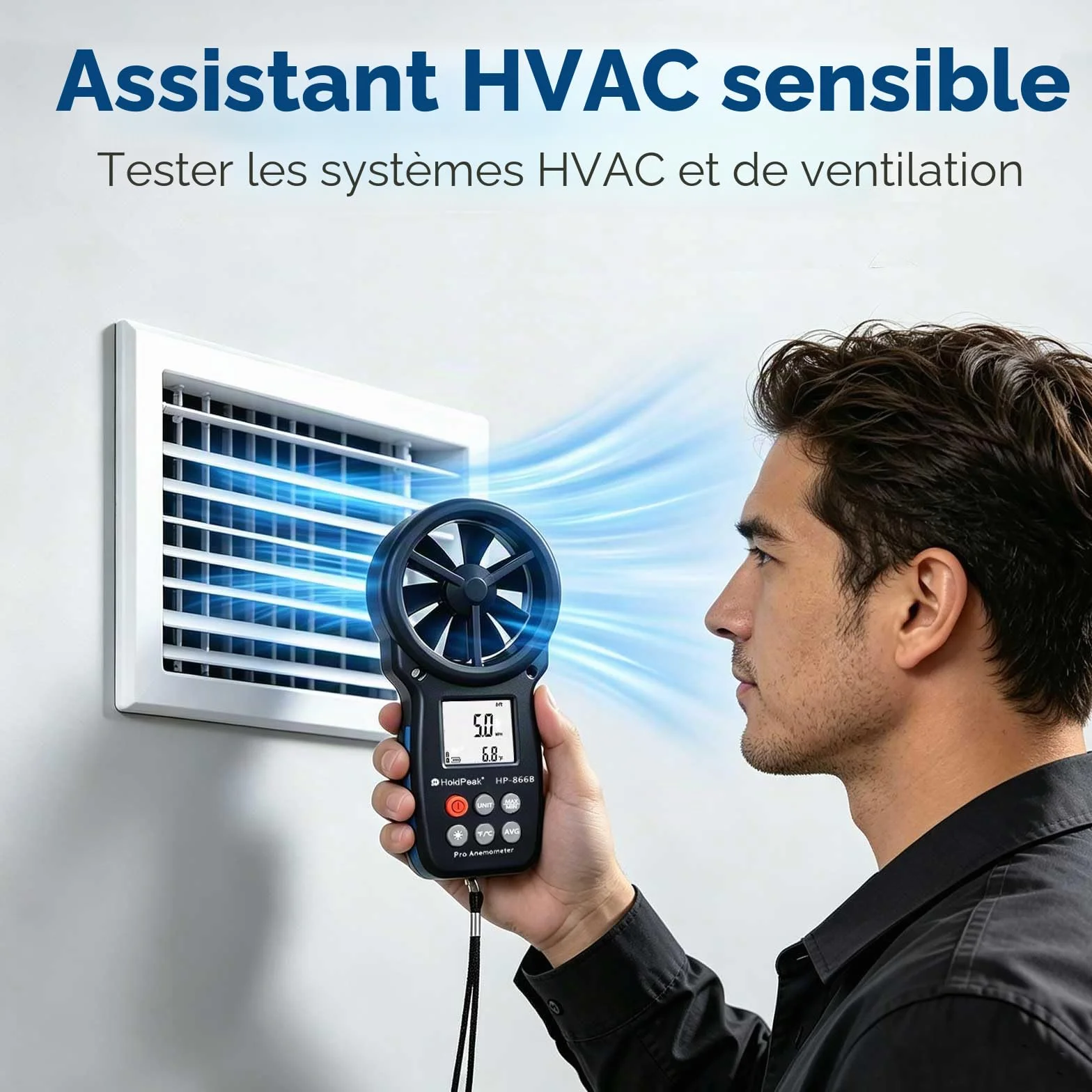 Anémomètre Portable Numérique Haute Précision HP-866B Mesure Vitesse du Vent Température