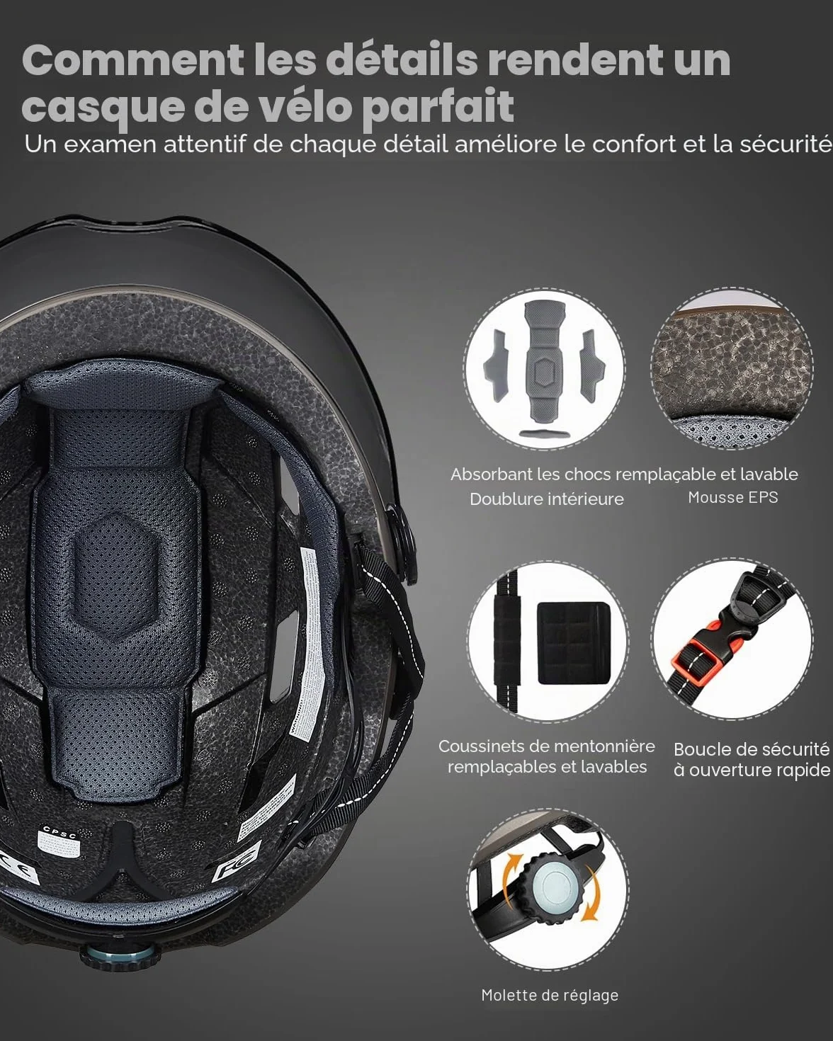Casque Velo VTT Adulte avec Visiere et Lumiere LED Rechargeable USB