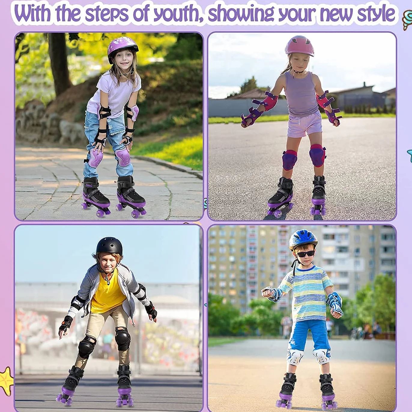 Patins à roulettes pour enfants avec roues lumineuses, réglables en 4 tailles, débutants
