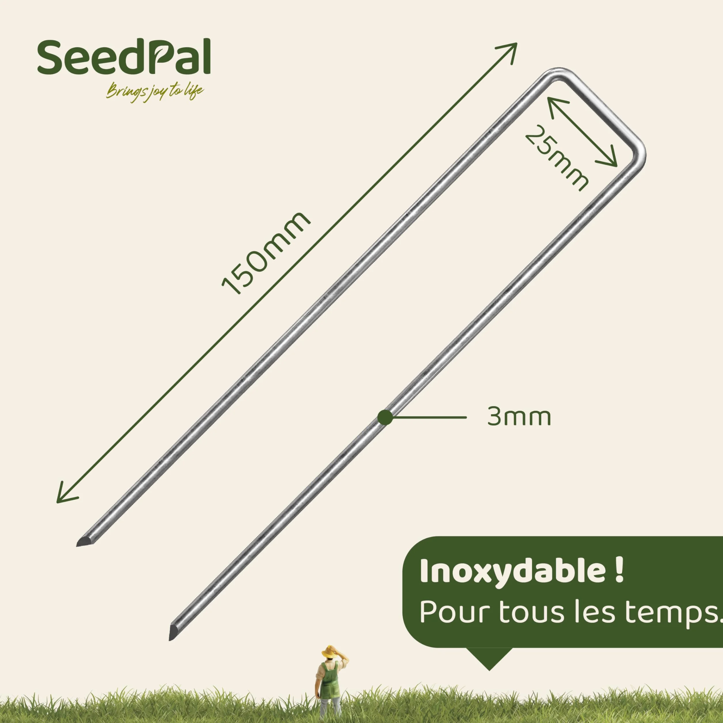 SeedPal Sardines de Fixation en Acier Galvanisé 150 mm - Piquets de Jardin pour Toile de Paillage, Grillage et Tente (50 Pièces)