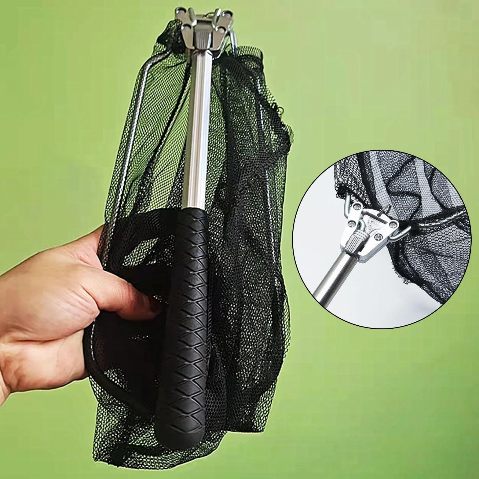 Épuisette de Pêche Pliable 30 x 30 cm Profondeur 20 cm Poignées Antidérapantes Filet en Nylon Portable