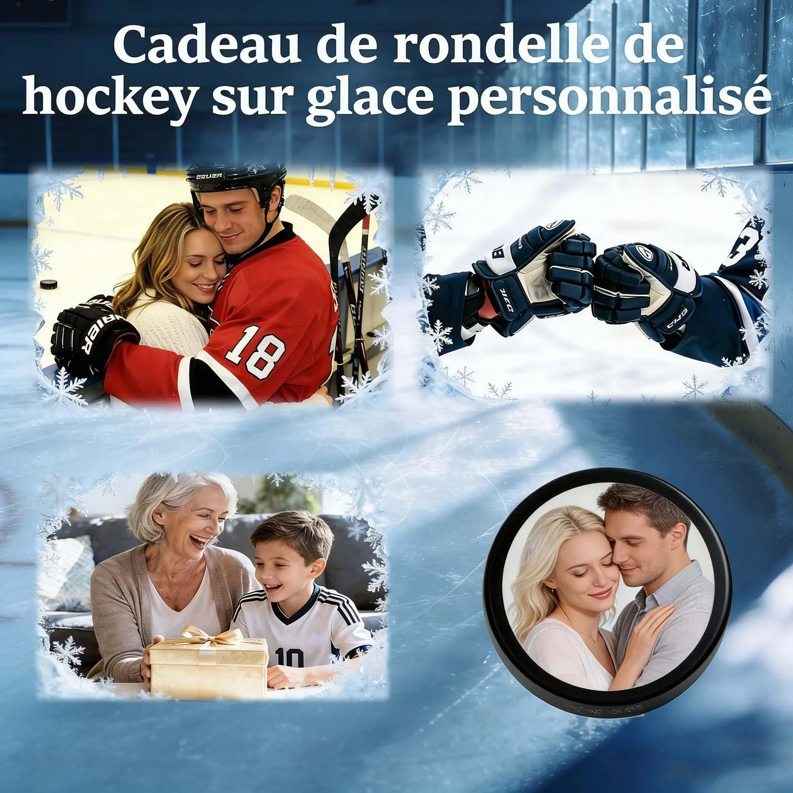 Palet de Hockey Personnalisé Photo Nom – Caoutchouc Taille Officielle – Cadeau Entraîneur Joueur