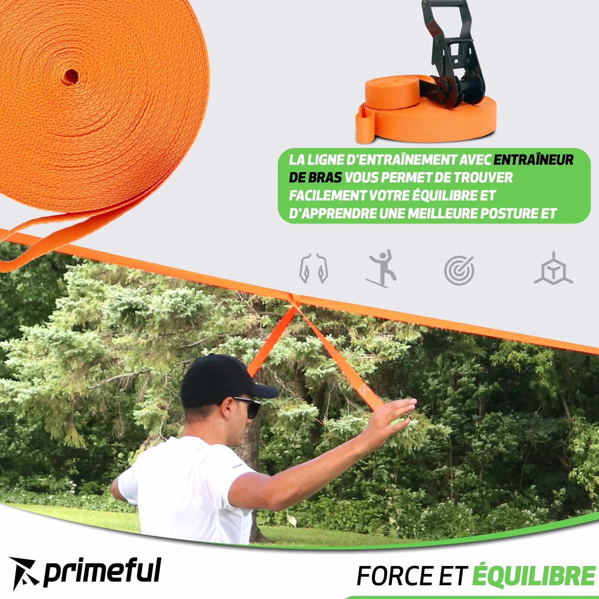 Slackline Kit Complet 18.5m pour Adultes Débutants Confirmés avec Sac de Transport Sangle à Cliquet Protection Arbre