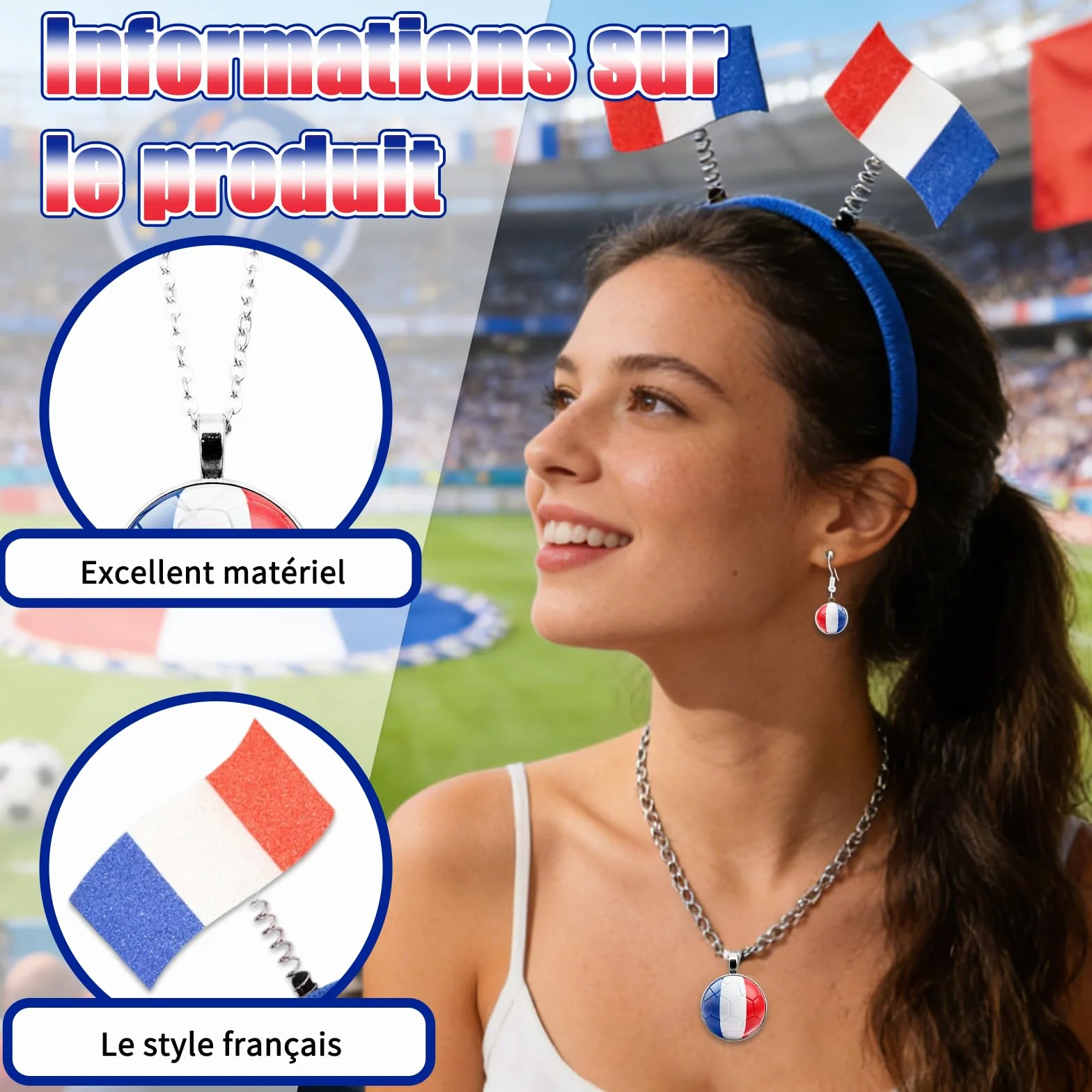 Kit Supporter Coupe du Monde 2026 France – Bandeau Drapeau Collier Fête Sportif
