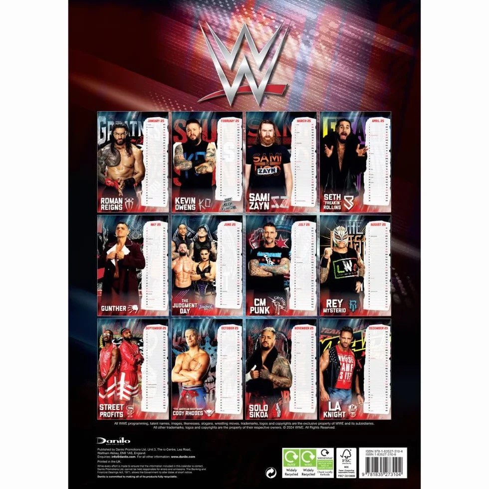WWE Men A3 Calendar 2025