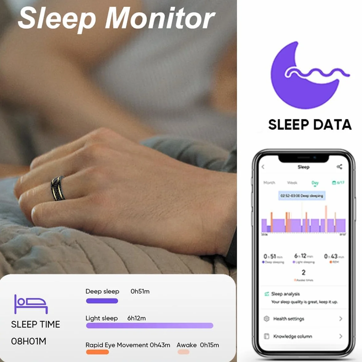 Bague intelligente moniteur fréquence cardiaque pression artérielle sommeil oxygène sang podomètre calories fitness