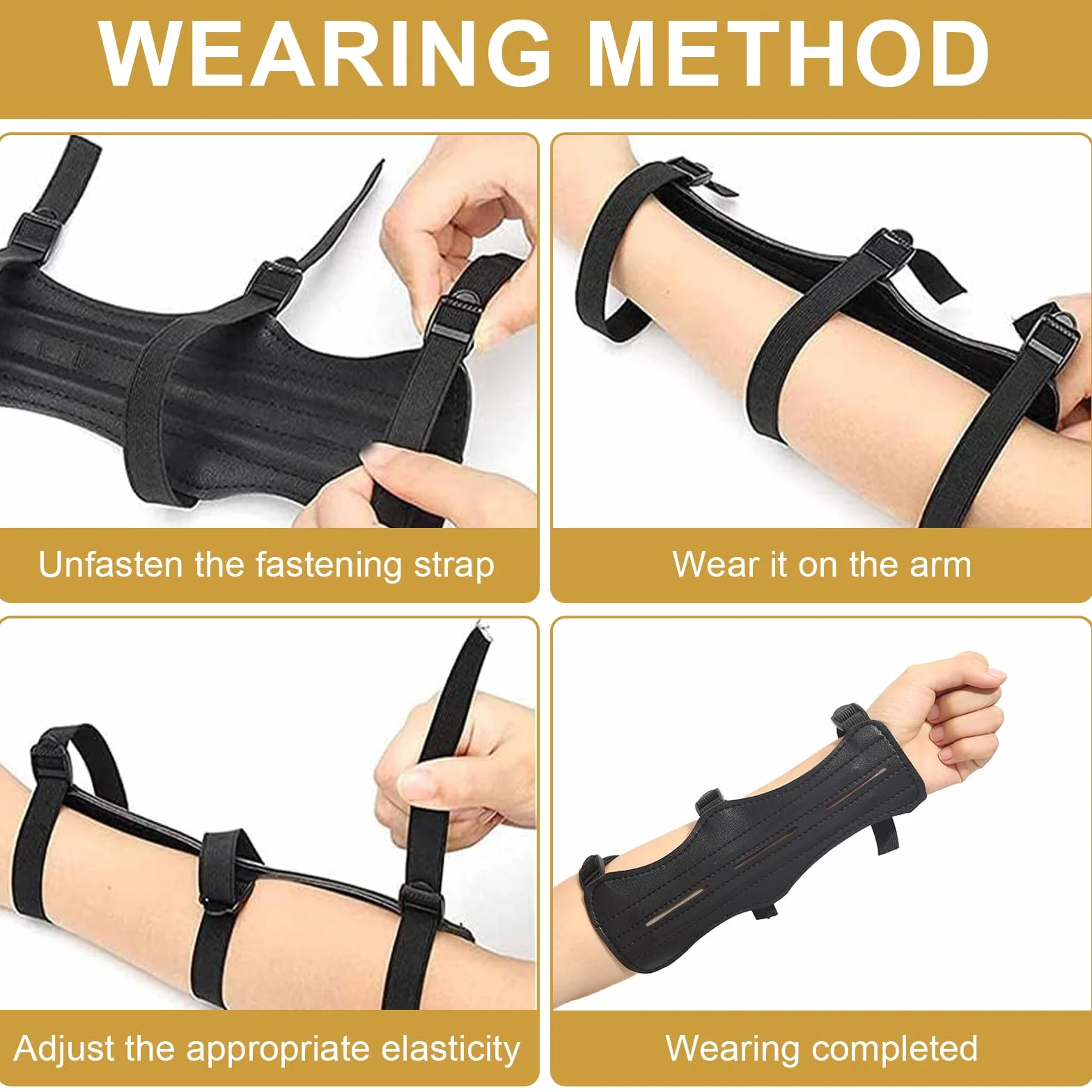 Set Protège Bras de Tir à l'Arc en Cuir PU Garde de Bras Noir Protection d'Avant-Bras avec Sangles Réglable et Protège Doigts pour Arc Classique Arc Composé
