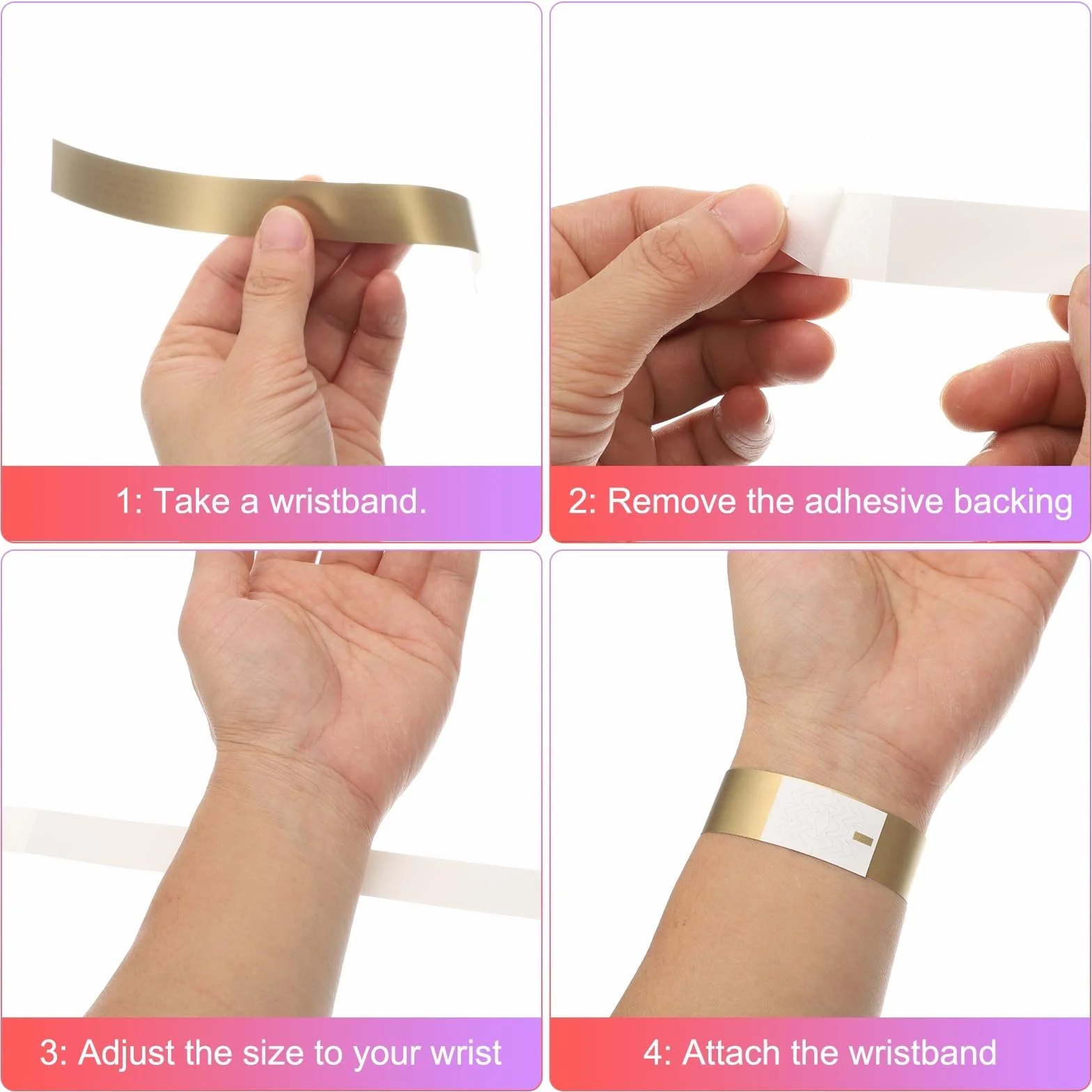 Bracelets en Papier Anti-Eau pour Événements Fête Concert 100 Pièces Argent