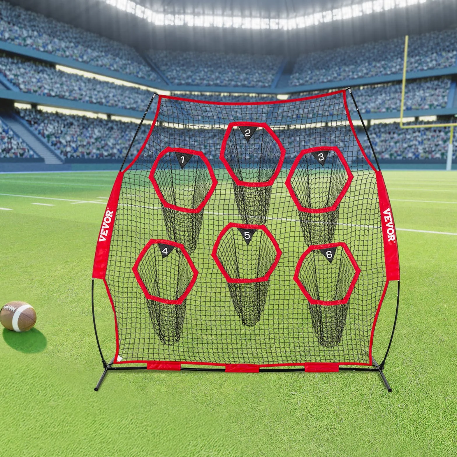 VEVOR Filet d'entraînement football 274 x 243 cm, filet lancer rugby 6 poches cibles, sans nœuds, rouge