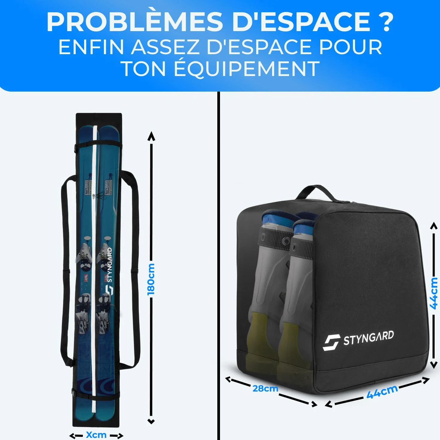 STYNGARD Housse à Skis 180 cm Sac à Chaussures de Ski 38 L Set Courchevel