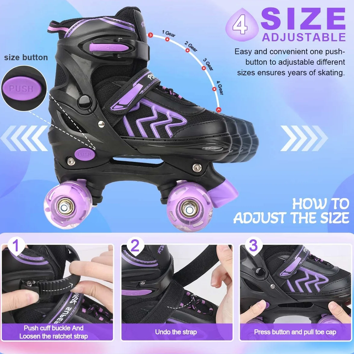 Patins à roulettes réglables pour Enfants avec Roues Lumineux Rollers Quad Filles Garçon