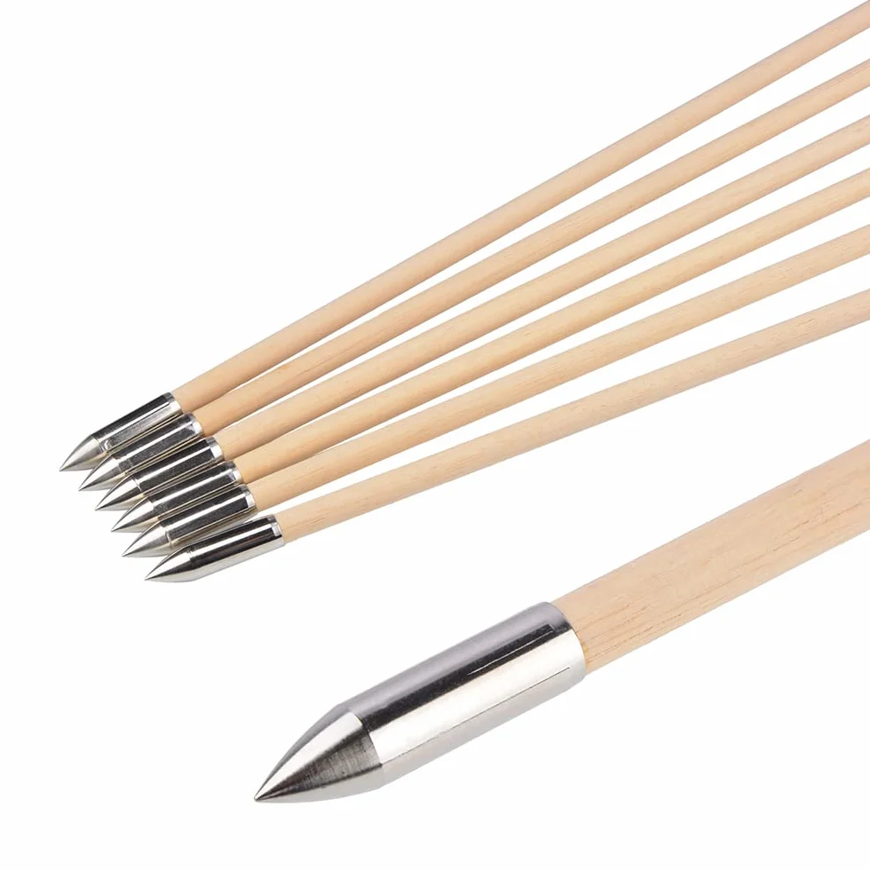 Flèches en Bois 32" pour Tir à l'Arc Artisanales 5" Plume de Dinde OD 8mm Chasse