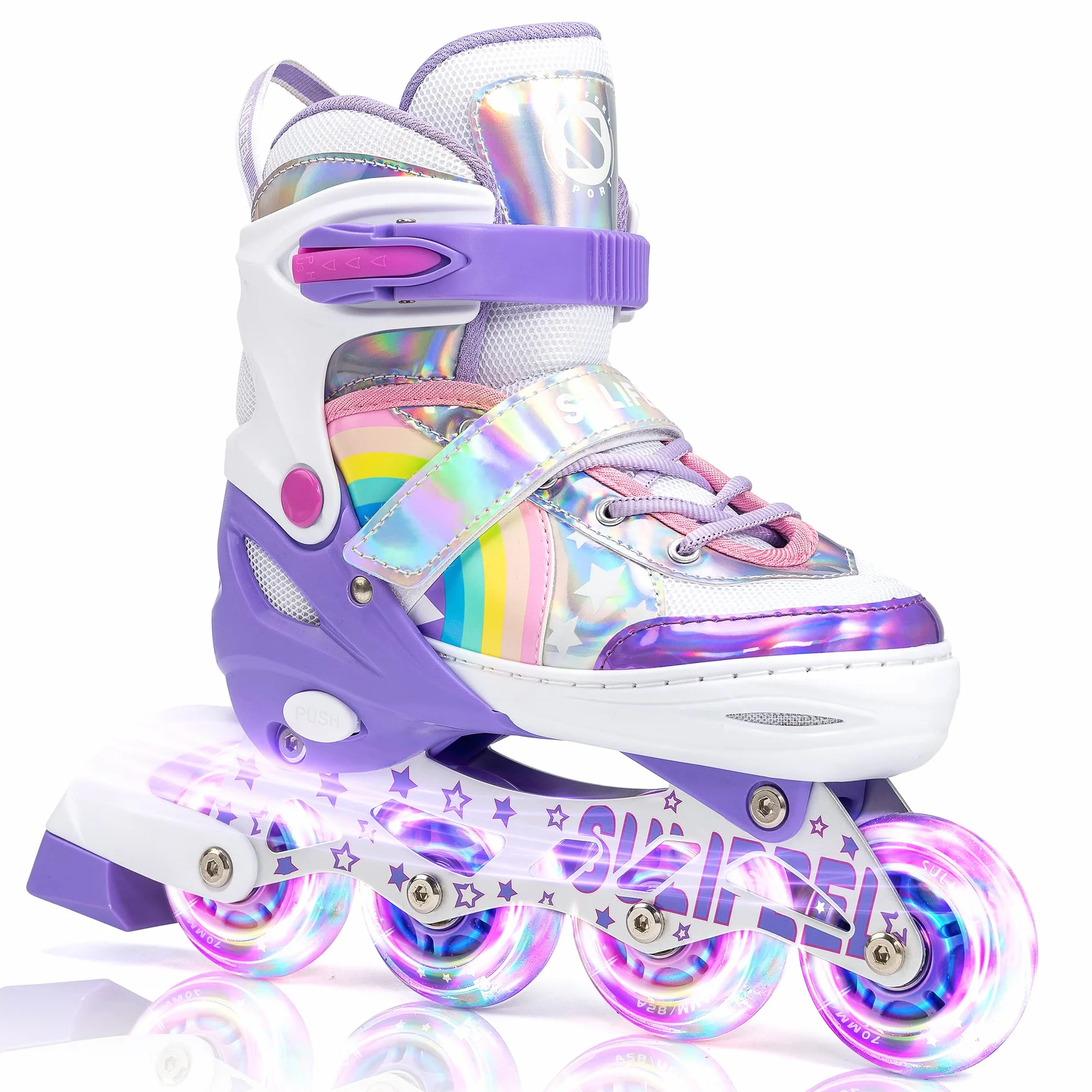 SULIFEEL Roller Skates Patins à roulettes Alignées Débutant Taille Réglable Licorne Arc en Ciel