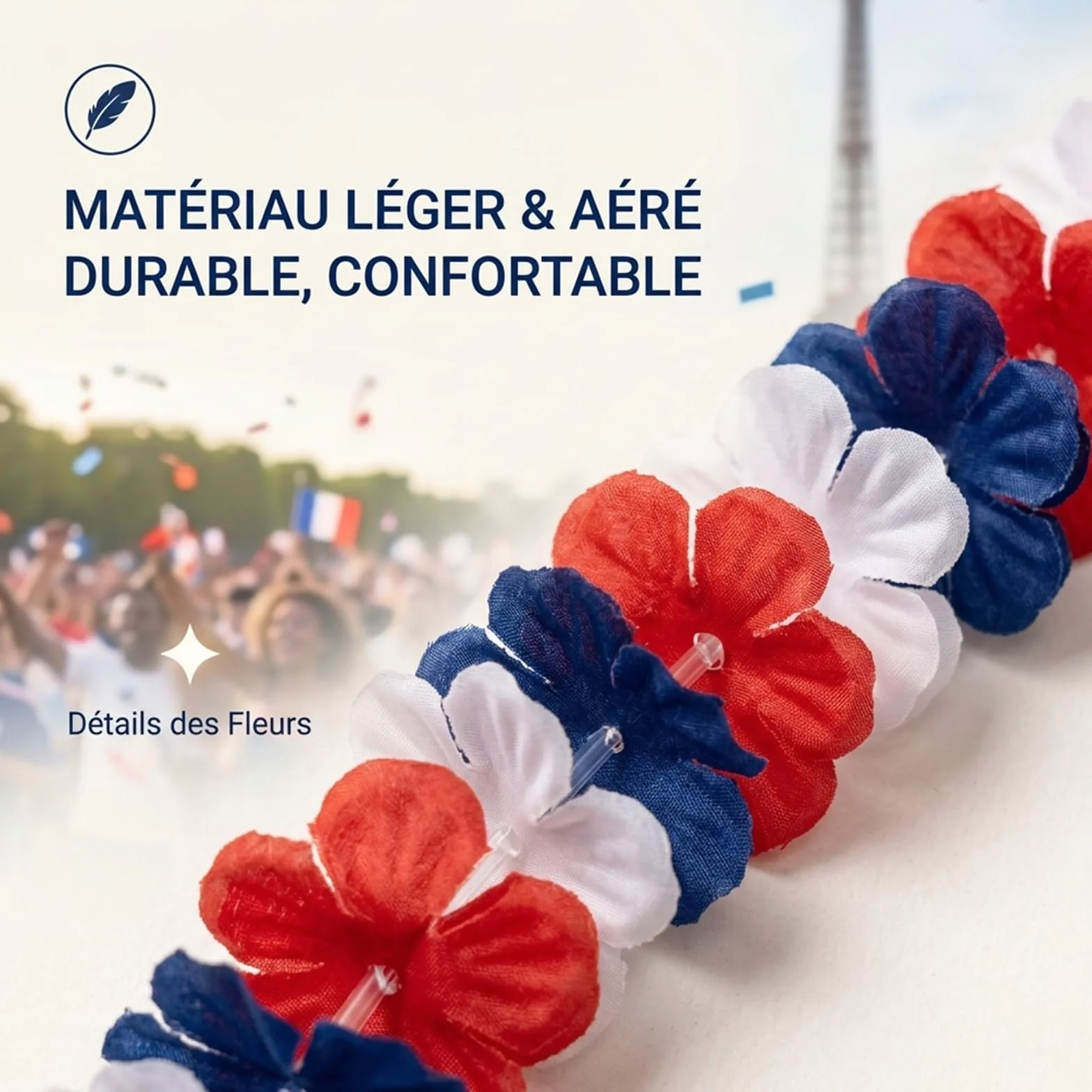 Kit Supporter Equipe de France, Collier Fleurs Bleu Blanc Rouge, Accessoires Tricolore pour Coupe du Monde 2026 Euro