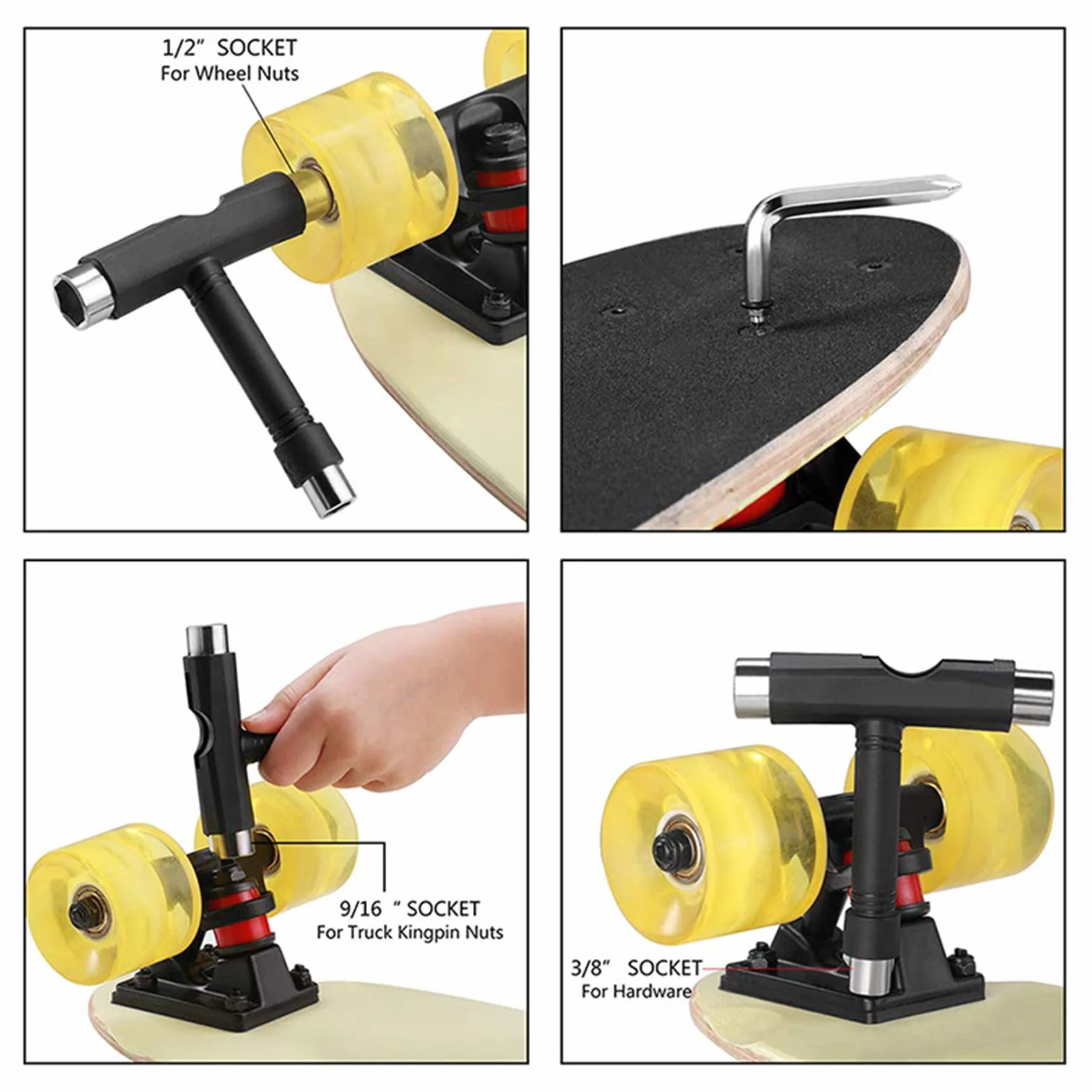 Outils de skateboard tout-en-un, 8 roulements RS608, clé Allen T, tournevis cruciforme, 10 écrous et boulons
