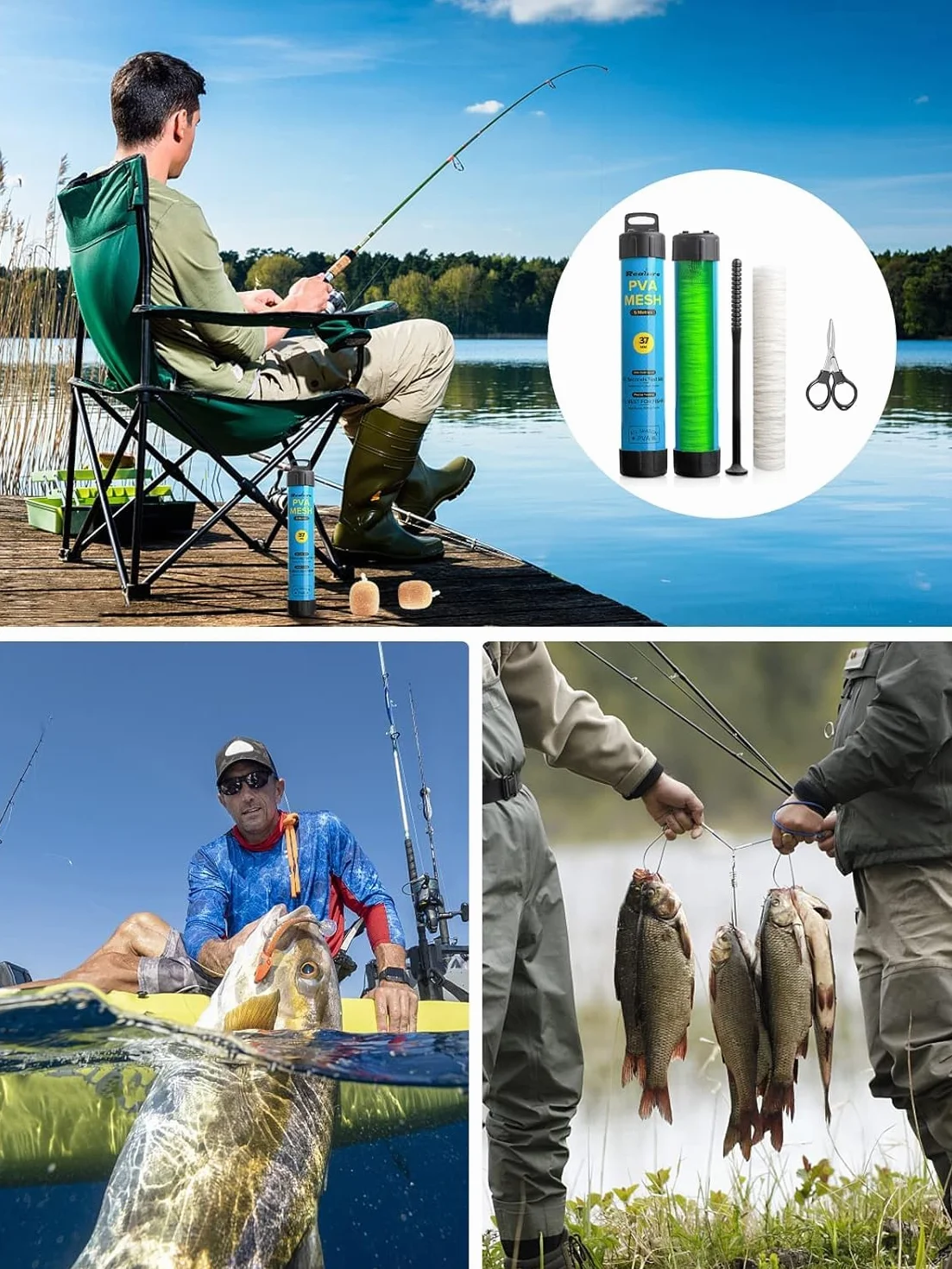 Realure Kit de Maille en PVA 5 m avec Ciseaux 18-44 mm Accessoires de pêche à la Carpe