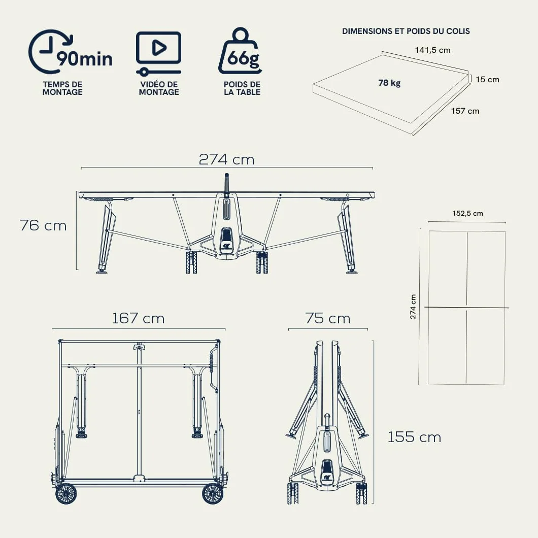 Cornilleau 500X Table de Ping Pong d'Extérieur Loisir 6mm Bleu Noir
