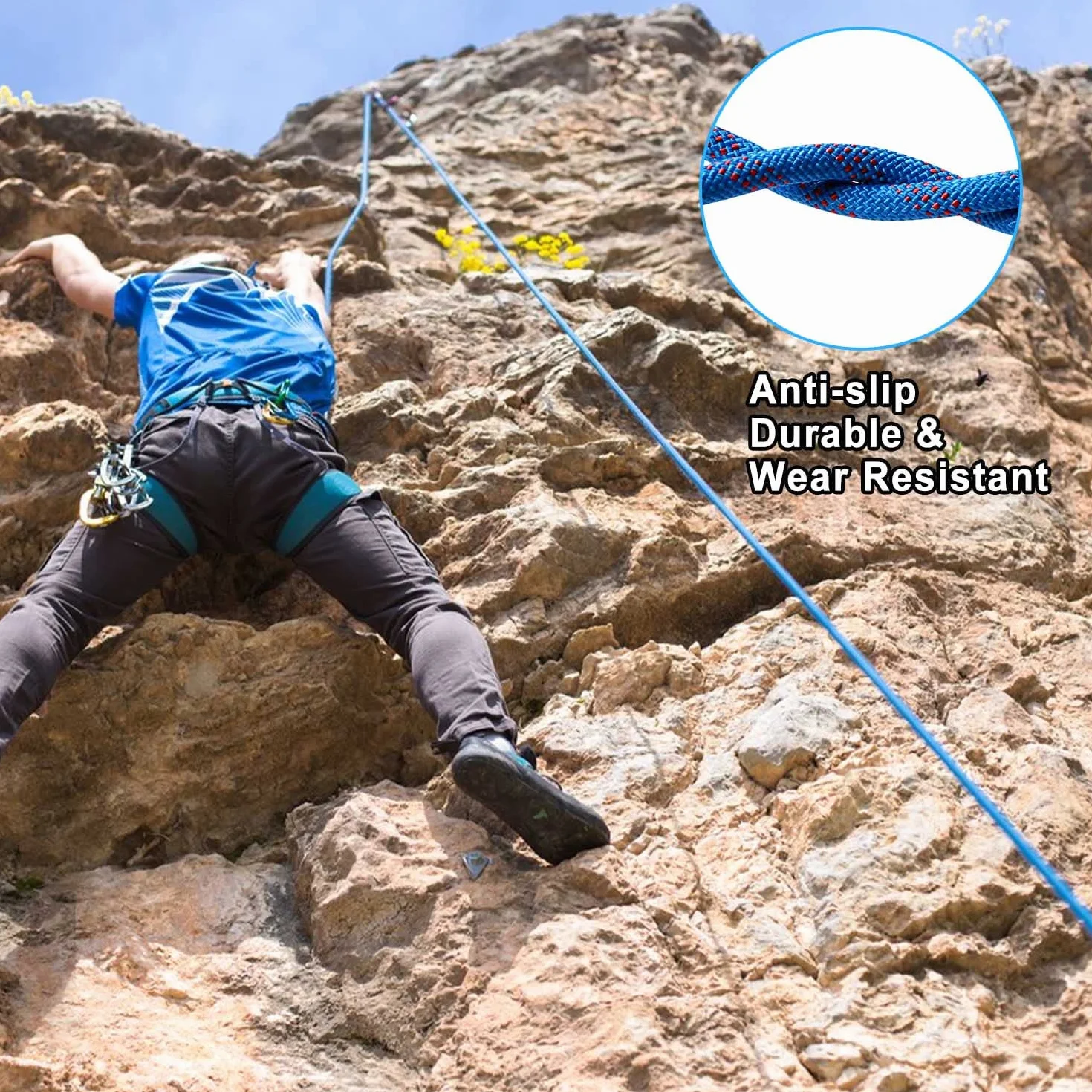 Corde Escalade 10m 10mm avec 2 Mousquetons pour Descente en Rappel Sport Sauvetage