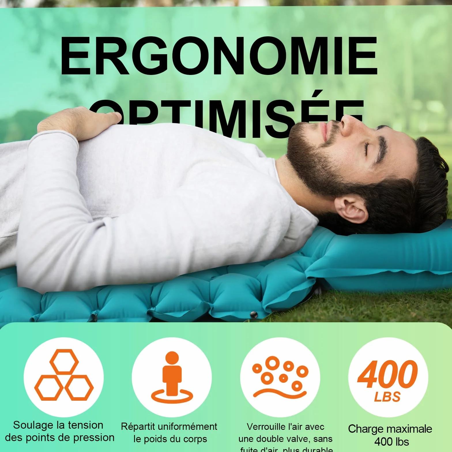 Matelas de Camping Autogonflant Ultraléger avec Pompe à Pied Portable pour Randonnée