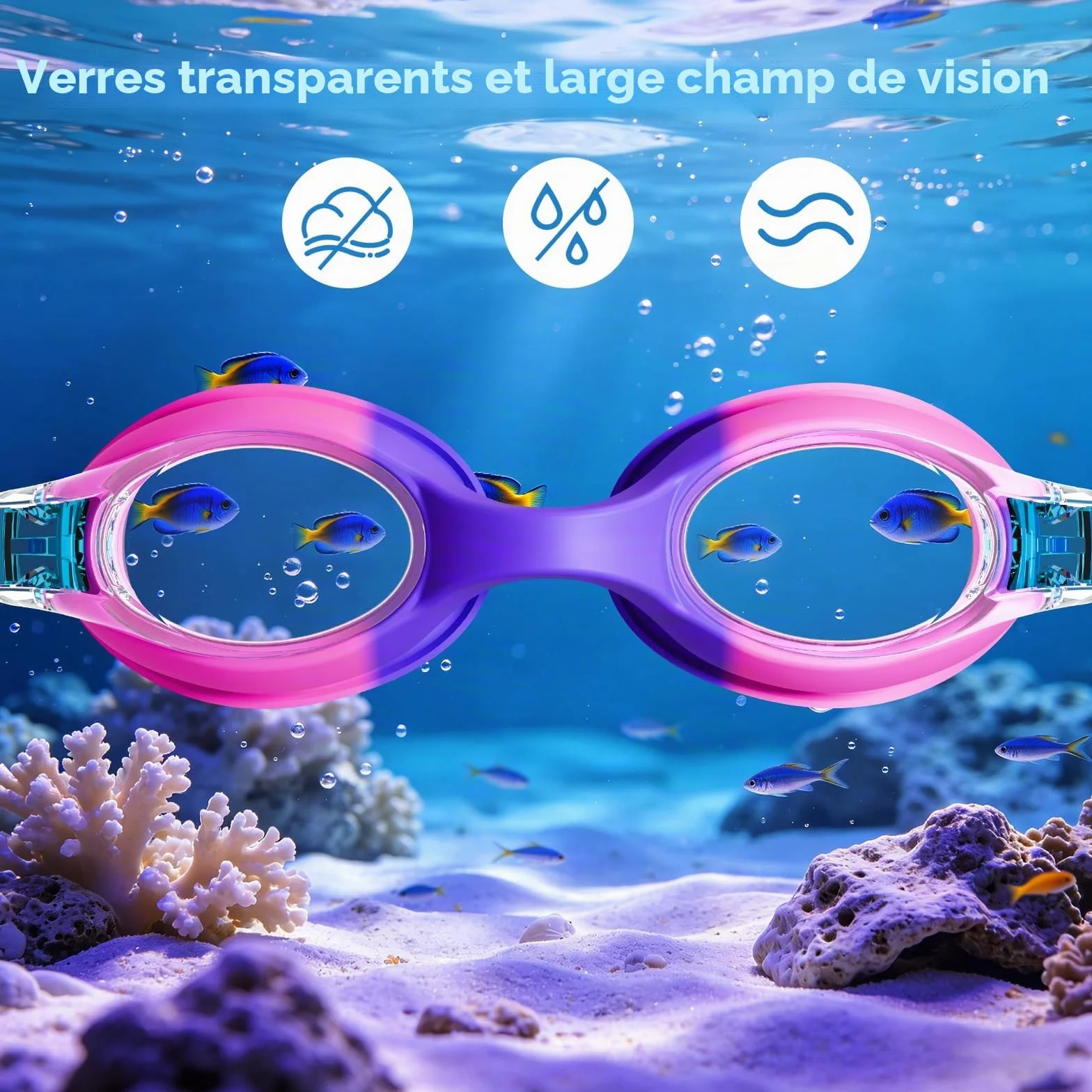 Lunettes Piscine Enfant Lot de 2 Anti-Buée Sans Fuite Silicone Souple 3-14 Ans