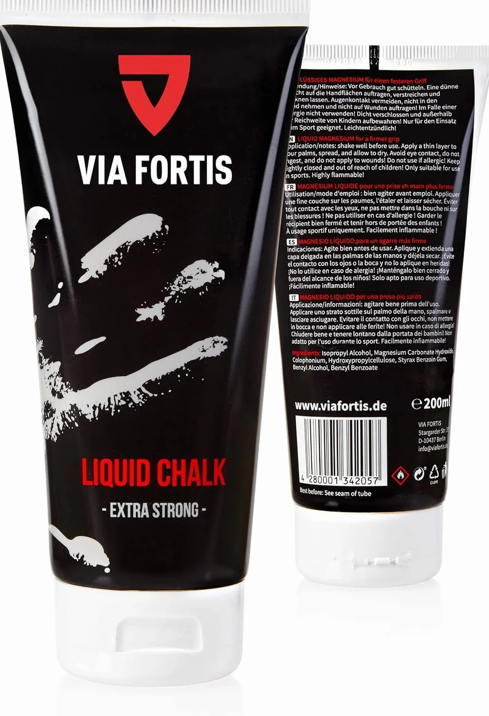 VIA FORTIS Liquid Chalk, Magnésie Liquide pour Escalade, Séchage Rapide, Adhérence Maximale