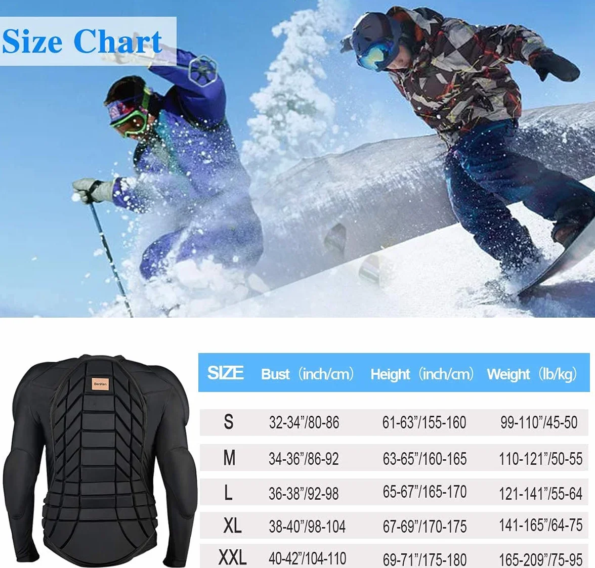BenKen Chemise Protectrice Équipement Protection pour Ski Snowboard Moto Enduro