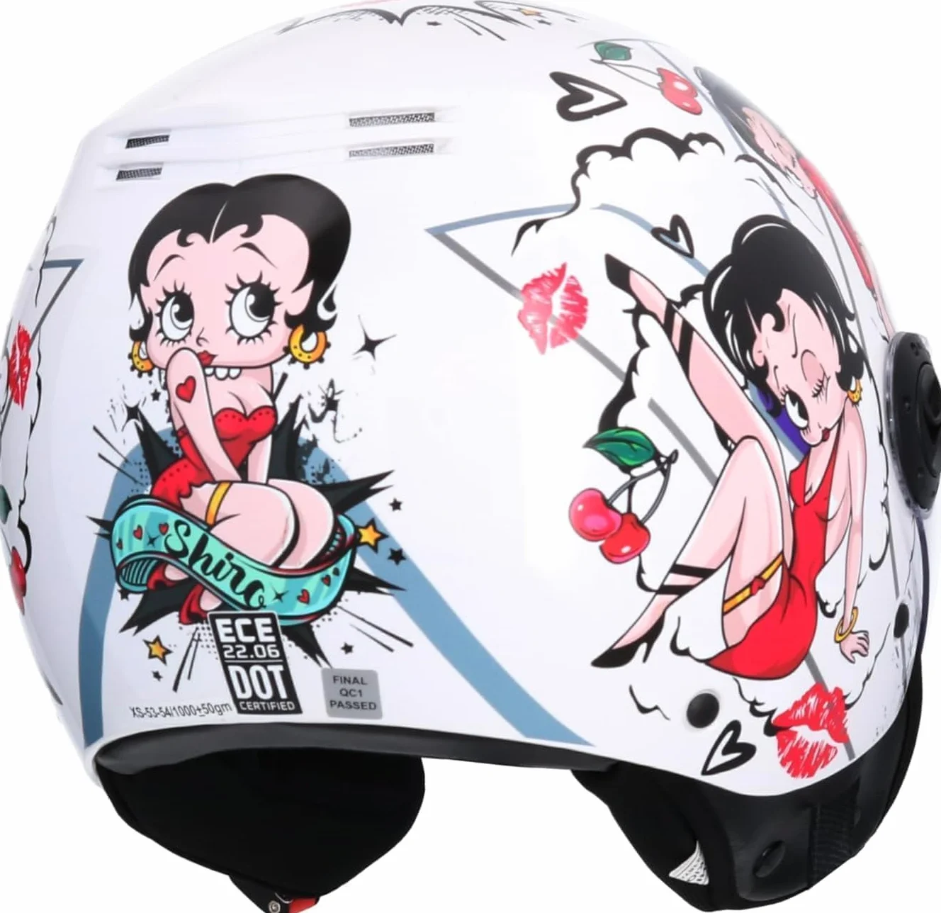 Casque Moto Shiro BYUP ECE La Betty Blanc Taille S (55/56) pour Homme Femme