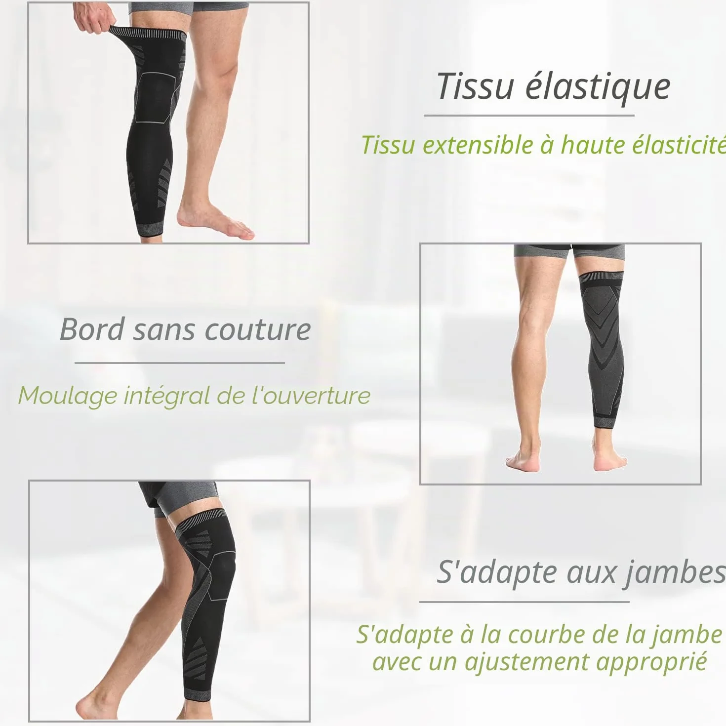 Compression Genouillère Manchon Jambe Pleine Longueur Antidérapant Respirante Cycliste Course Cyclisme Jogging Fitness Basketball