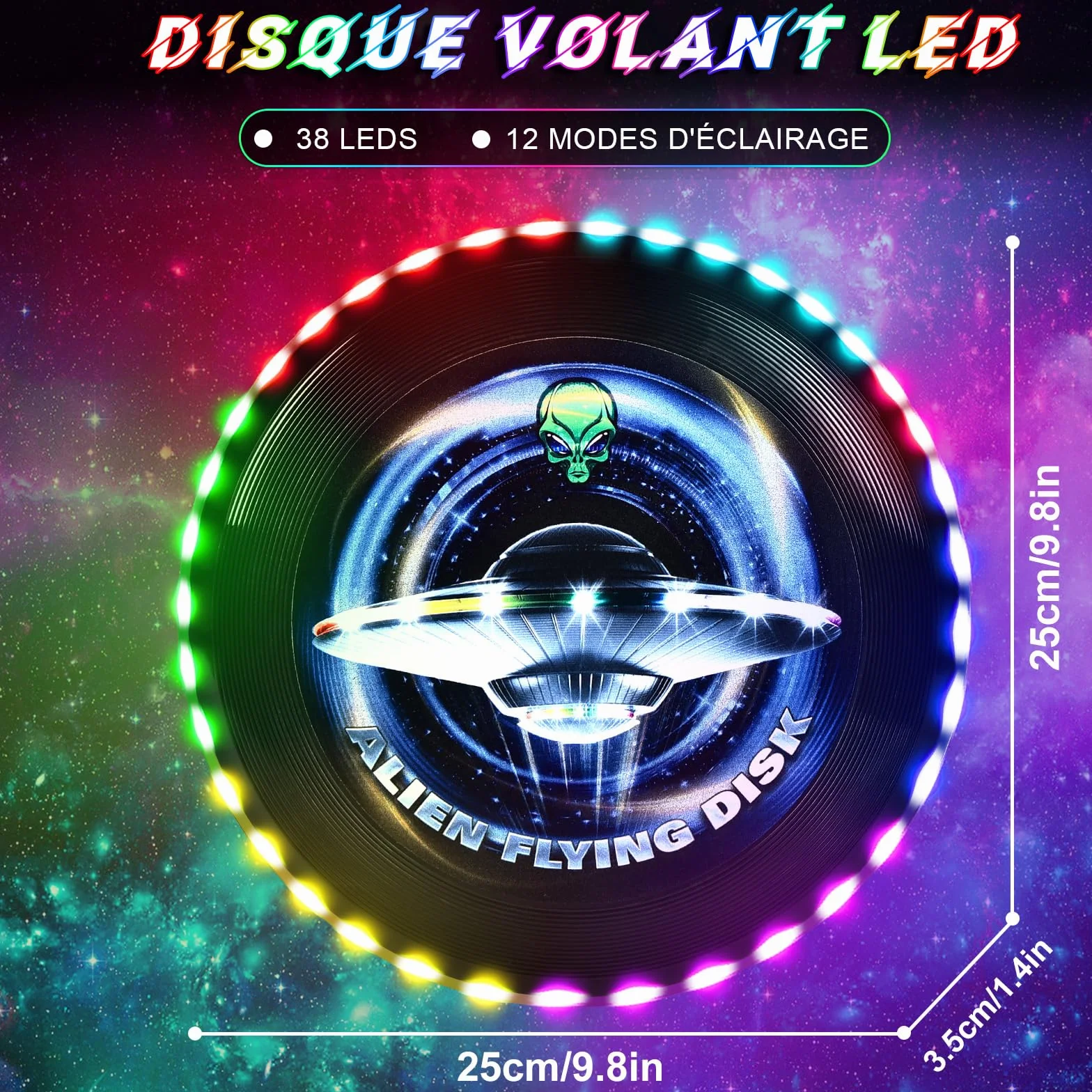 Frisbee Lumineux LED 12 Effets Lumineux Réutilisable Compétition Funsport Adultes Enfants Plage