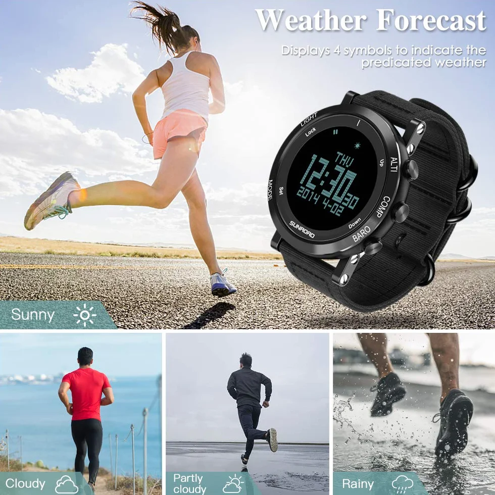 ERYUE Montre Multifonctionnelle Baromètre Altimètre Boussole Thermomètre Prévisions Météorologiques Résistant à l'Eau 50 Mètres Sports Plein Air