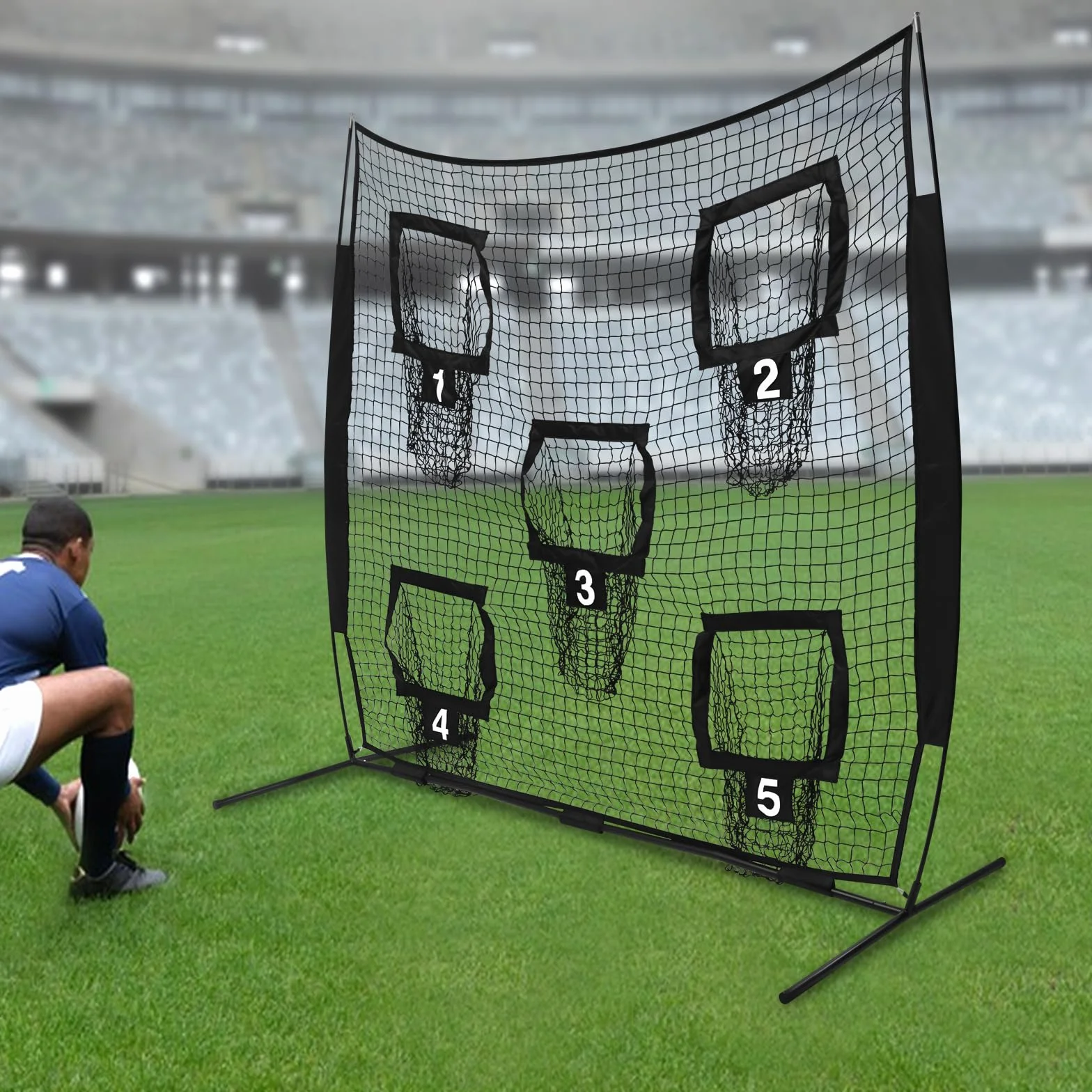 Filet de rugby 2,13 x 2,13 m avec 5 poches cibles Noir