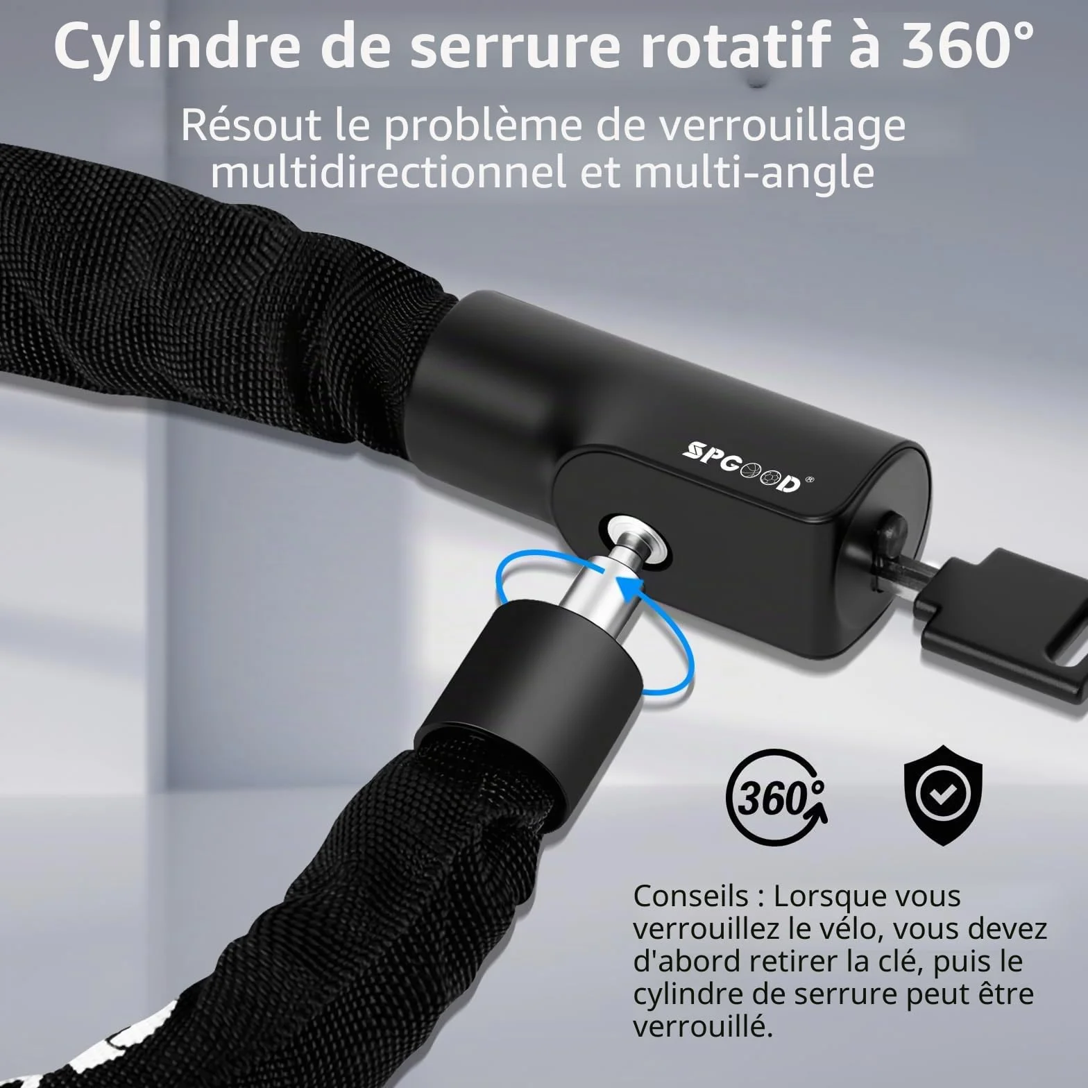 SPGOOD Antivol de Vélo 90 cm Chaîne Acier 6 mm avec 3 Clés Housse Étanche Haute Sécurité Vélo Électrique VTT Moto Noir