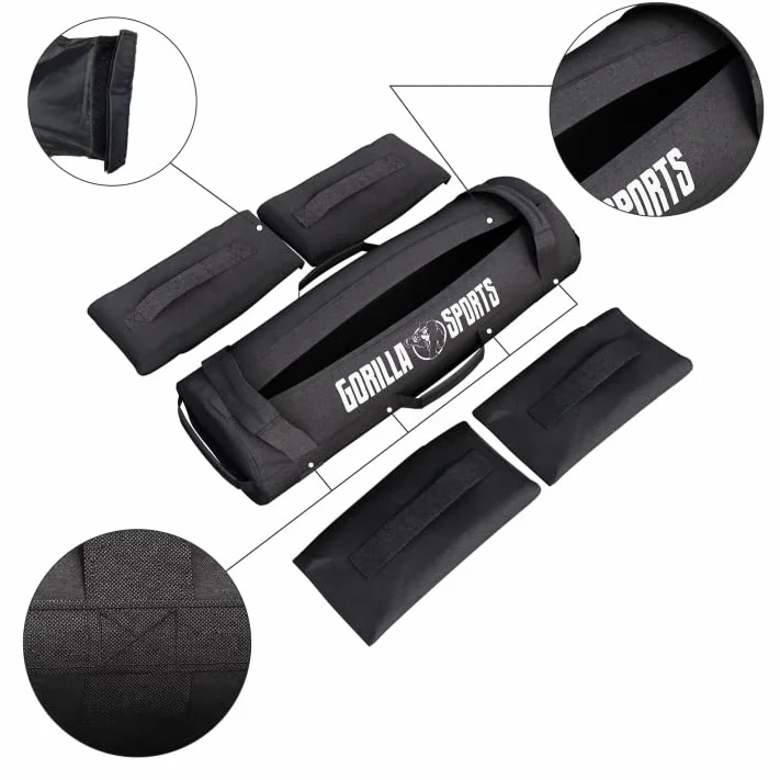 GORILLA SPORTS® Fitness Power Bag 20kg 30kg Rempli de Sable Métallique Poids Réglables 6 Poignées Sac de Sable Musculation