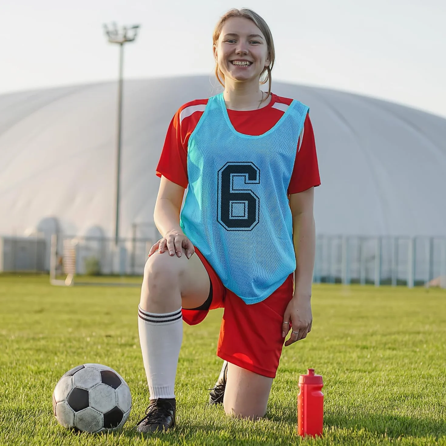 Lot de 24 chasubles d'entraînement en maille nylon réversibles numérotées pour adultes basket-ball football soccer