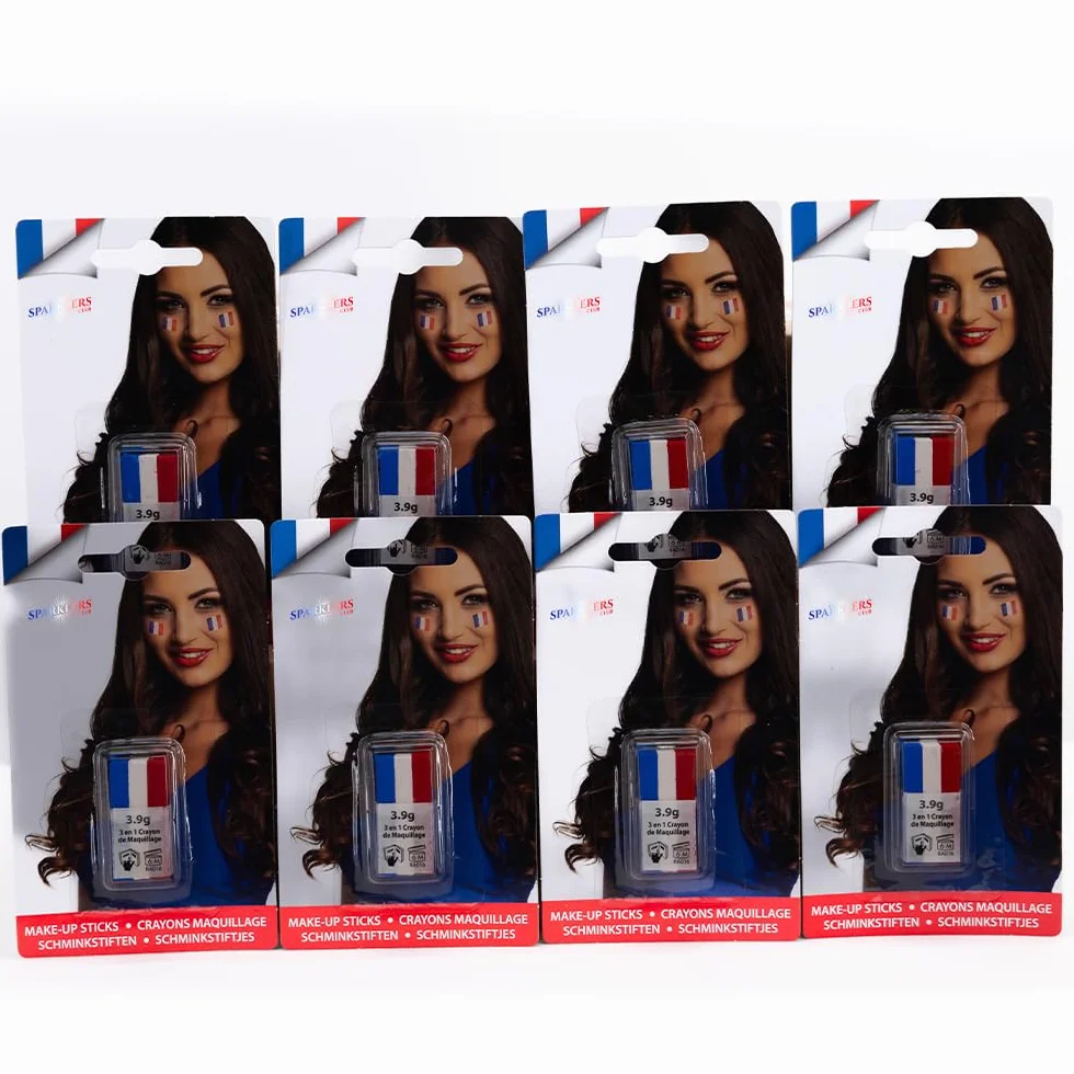 Maquillage Tricolore x8 Bleu Blanc Rouge en Stick pour Supporter l'équipe de France - Coupe du Monde de Rugby