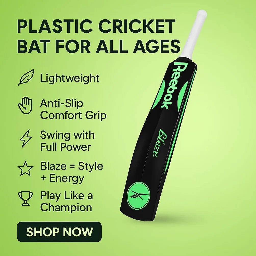 Reebok Blaze Batte de cricket en plastique 86,4 x 11,4 cm PVC léger design durable vert