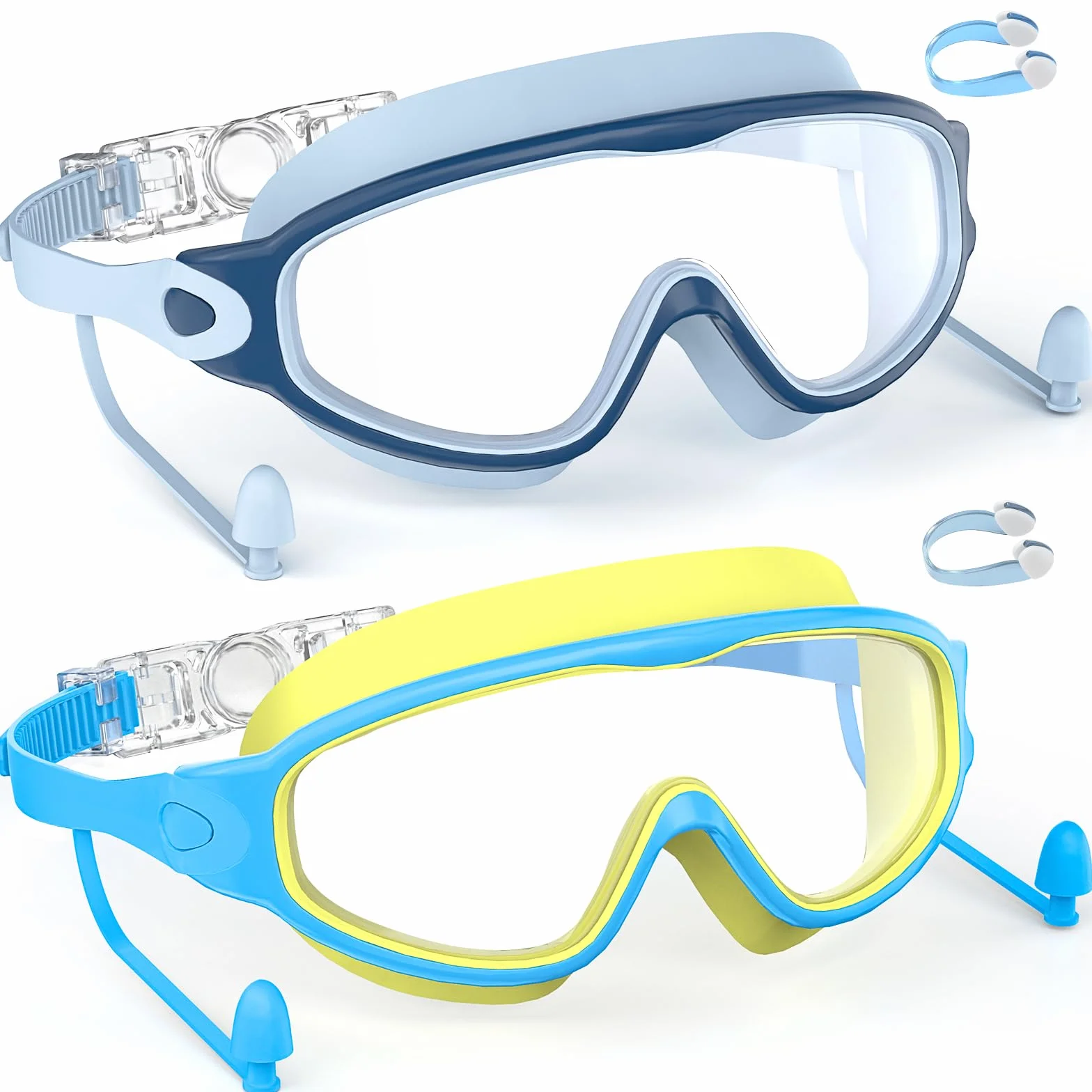 SHINER Lot de 2 Lunettes de Natation Enfants, Grand Champ de Vision HD 180°, Anti-Buée, Protection UV, Silicone Doux Réglable