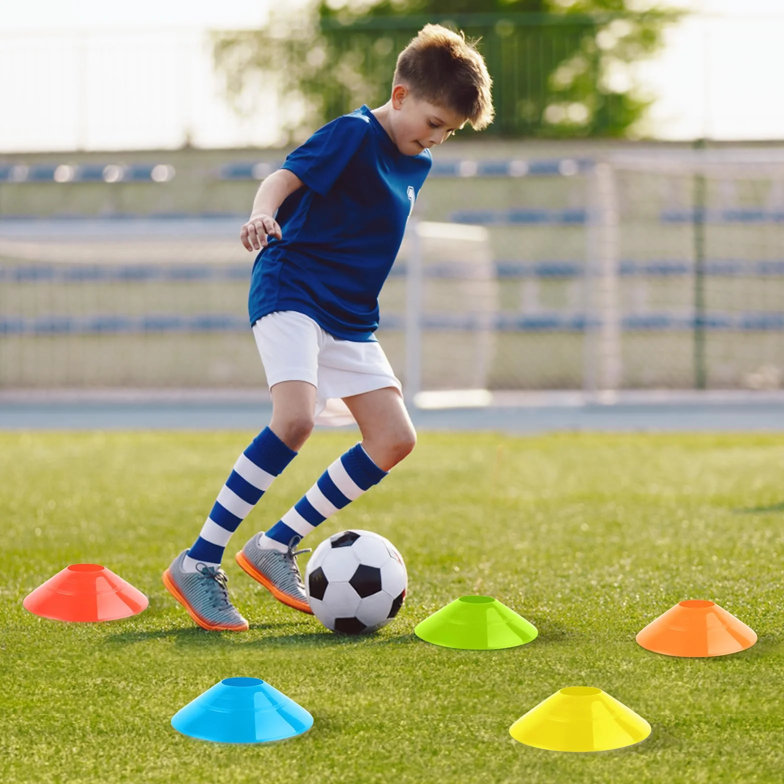 Plots de Marquage pour Football Cône de Signalisation avec Poignée de Transport et Sac en Filet 50P