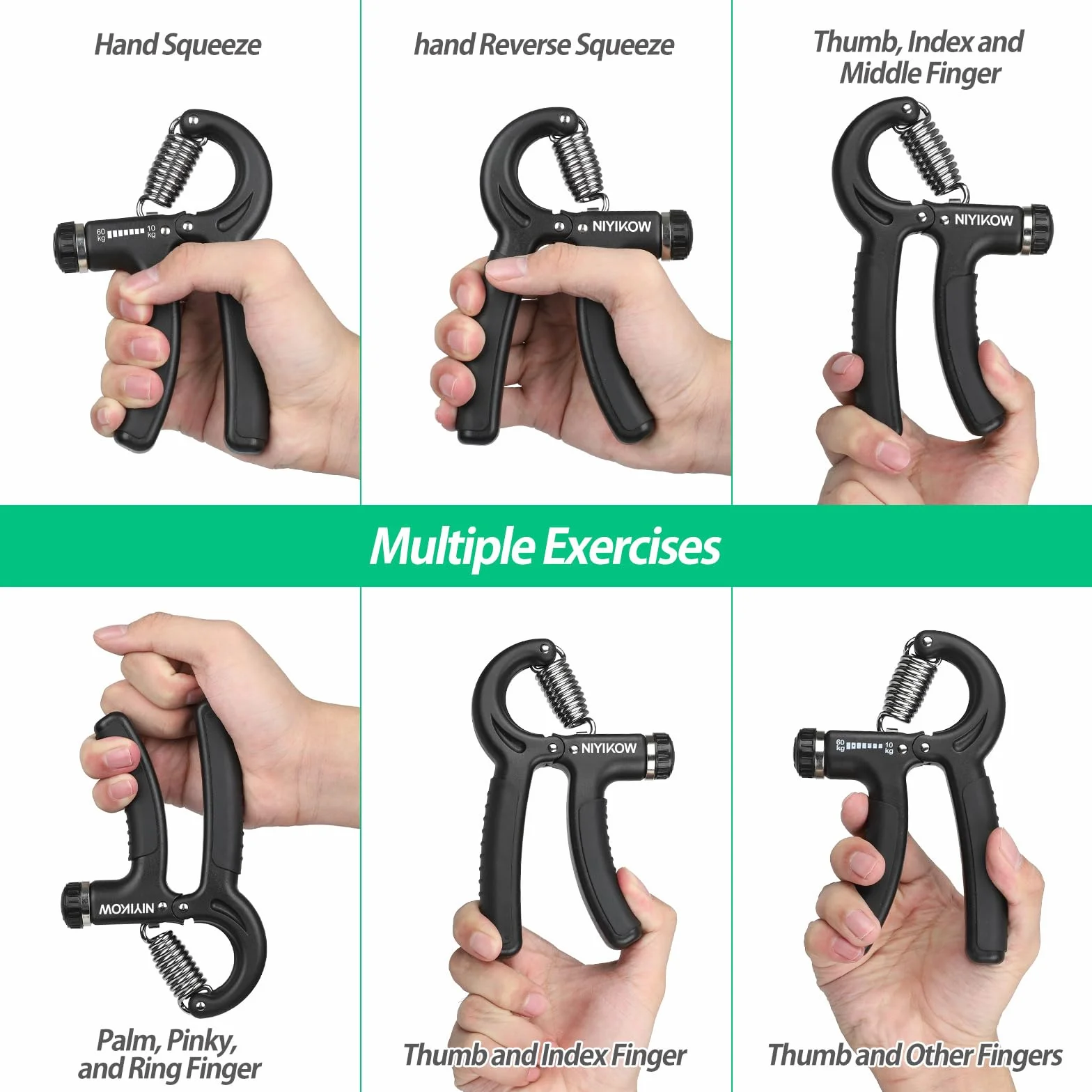 NIYIKOW Hand Grip Musculation, Résistance Réglable 22-132Lbs (10-60kg), Antidérapante