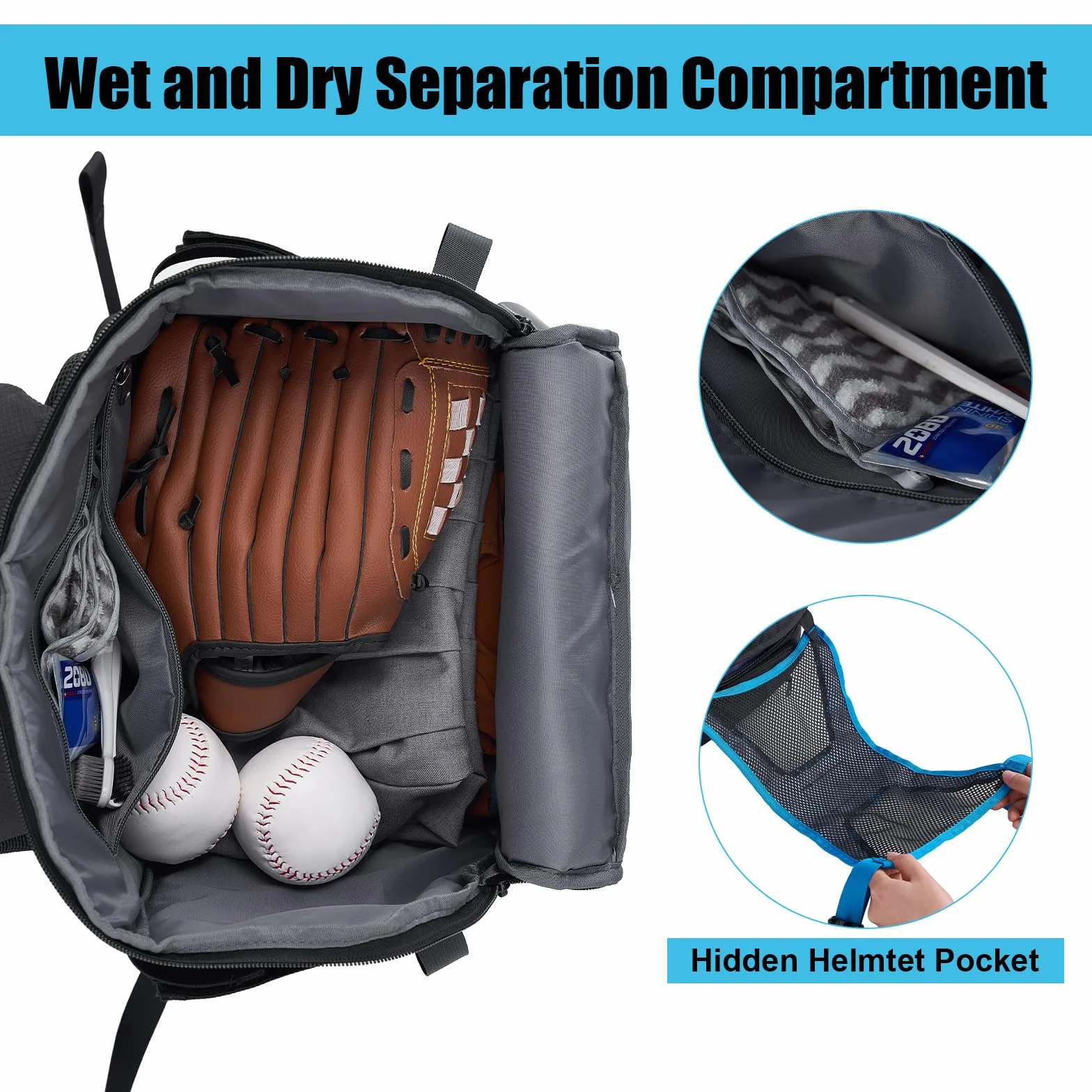 Power King 45L Youth Baseball Bat Bag Large Capacity Backpack with Shoe Compartment Fence Hook Helmet Holder