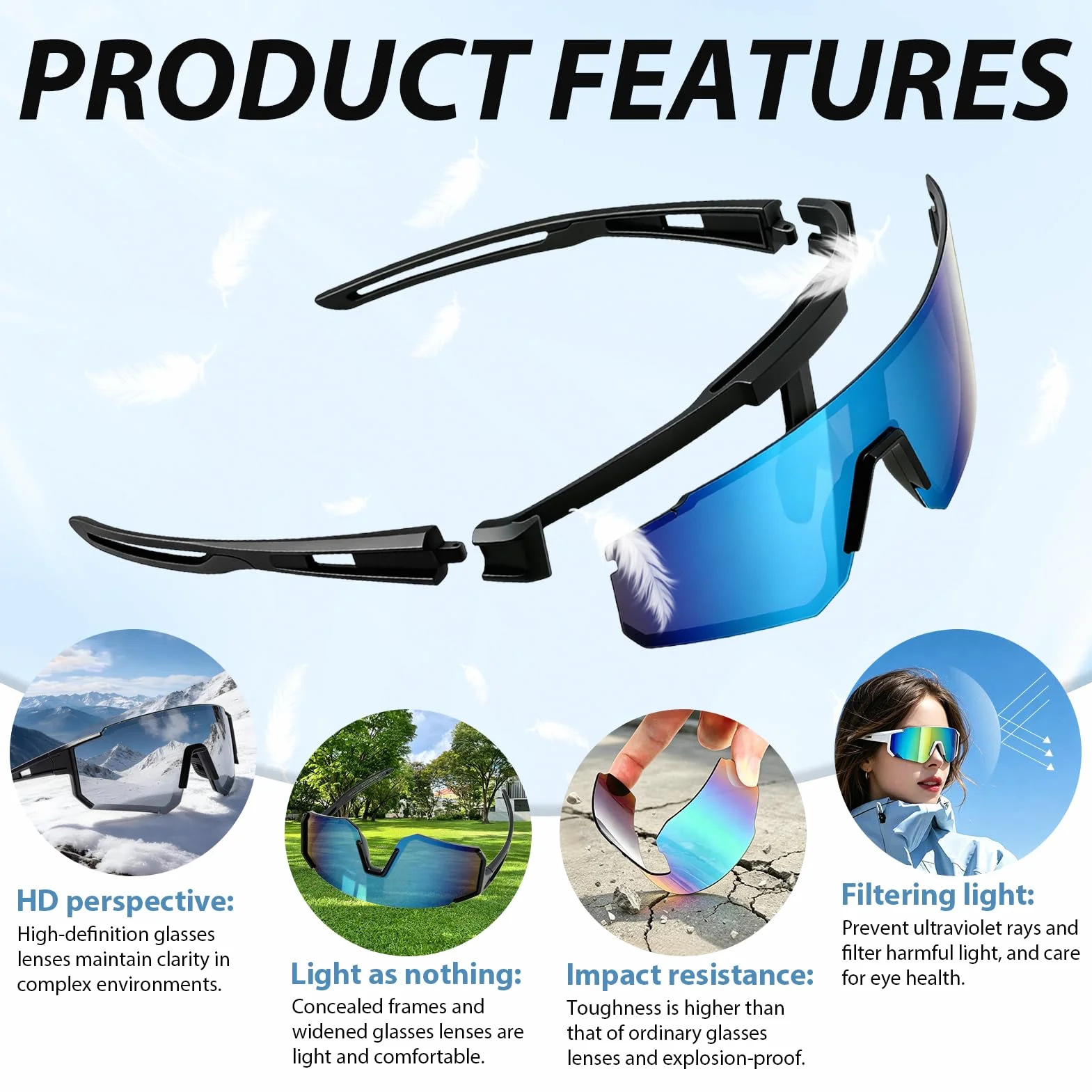 Lunettes de Vélo Non Polarisées Sport UV400 Protection Anti-UV Lot de 3 Homme Femme