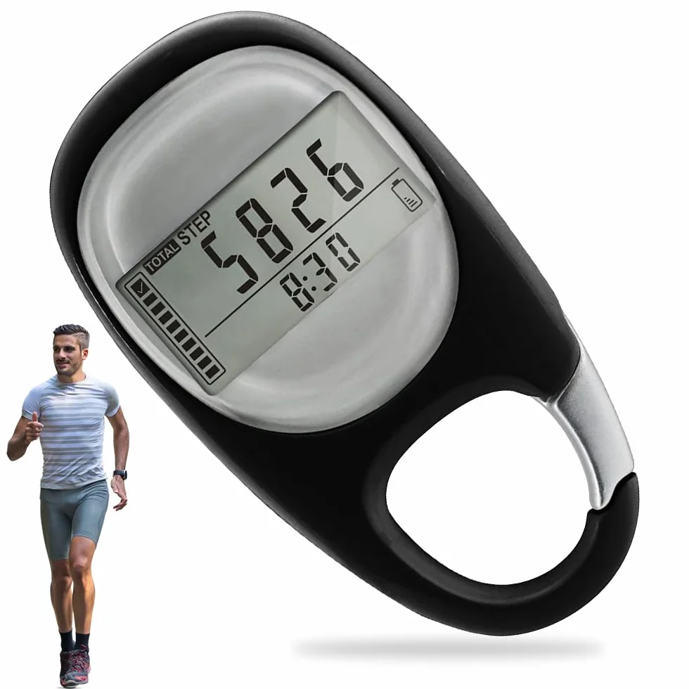 Podomètre 3D Marche avec Mousqueton, Mini Podomètre de Poche Numérique pour Marche, Course, Randonnée