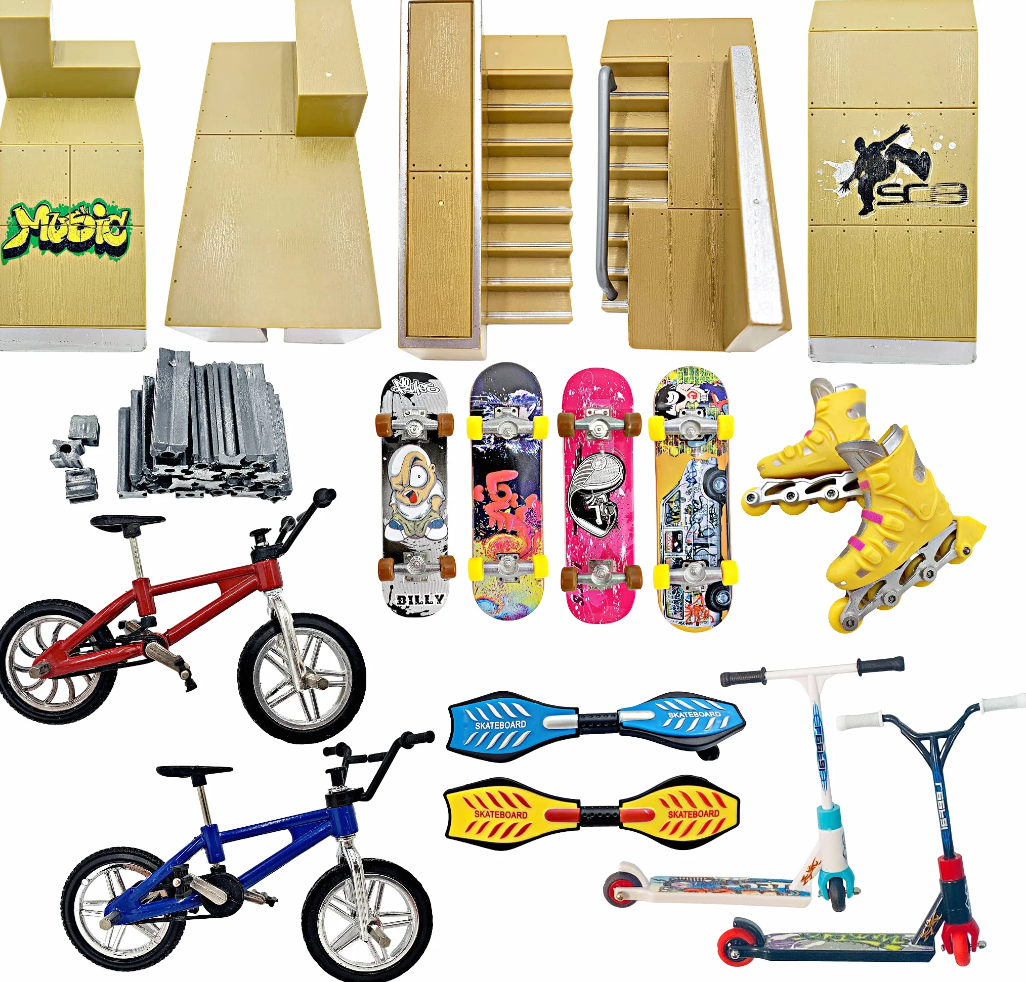 STASHABLES Ensemble de rampes pour skateboard miniature 16 pièces – Kit de skatepark à doigt