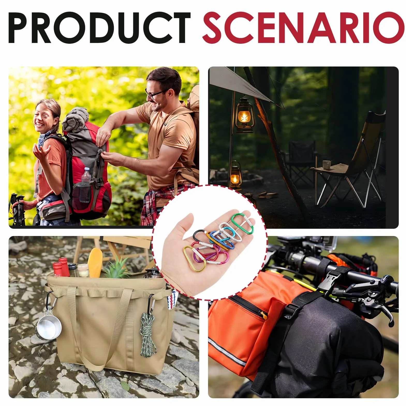 Mousqueton Porte Clés Aluminium 3" Multicolore Léger INOX pour Sac Camping Randonnée