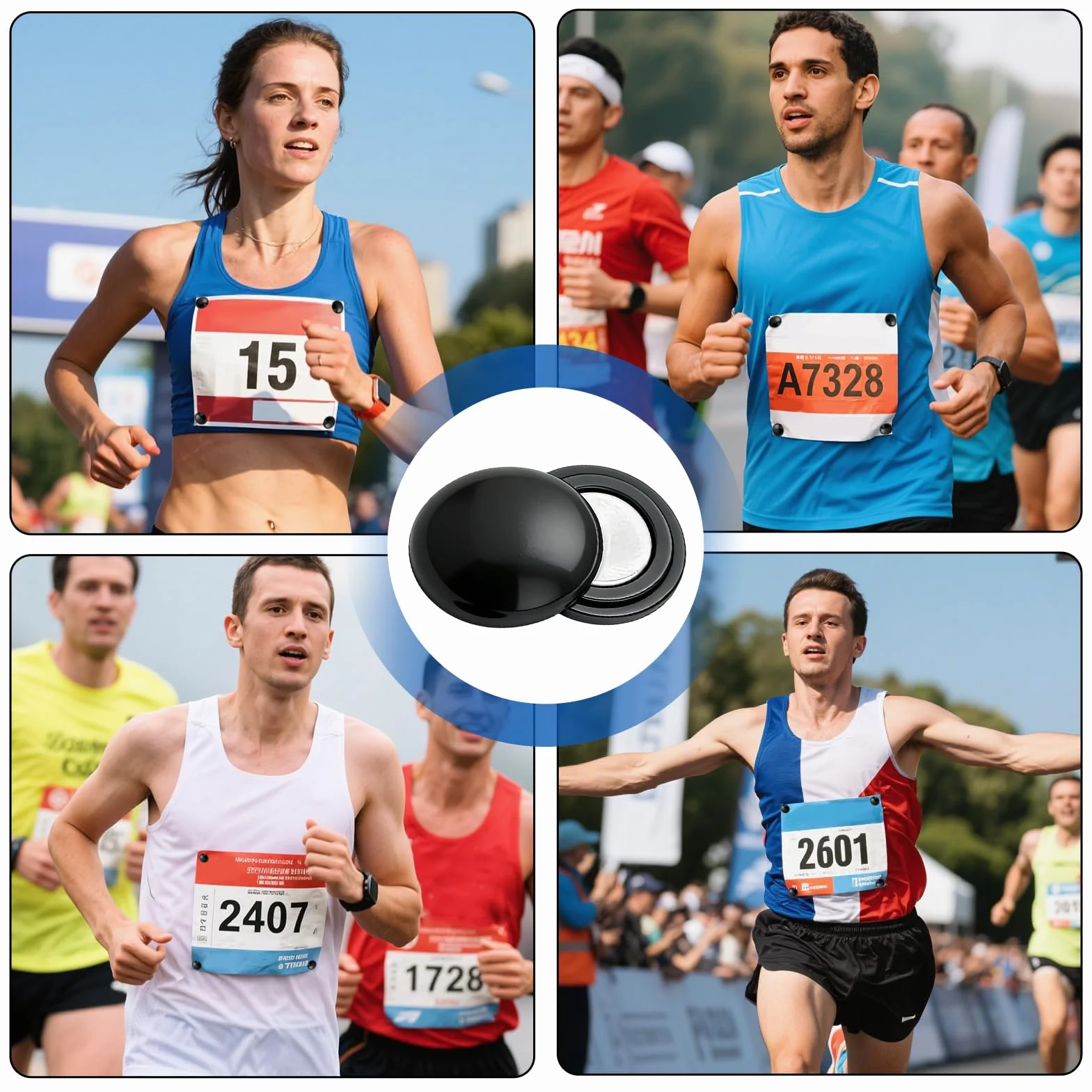 Lot de 4 supports pour numéro de dossard, aimants, accessoires d'athlétisme, fixation pour marathon