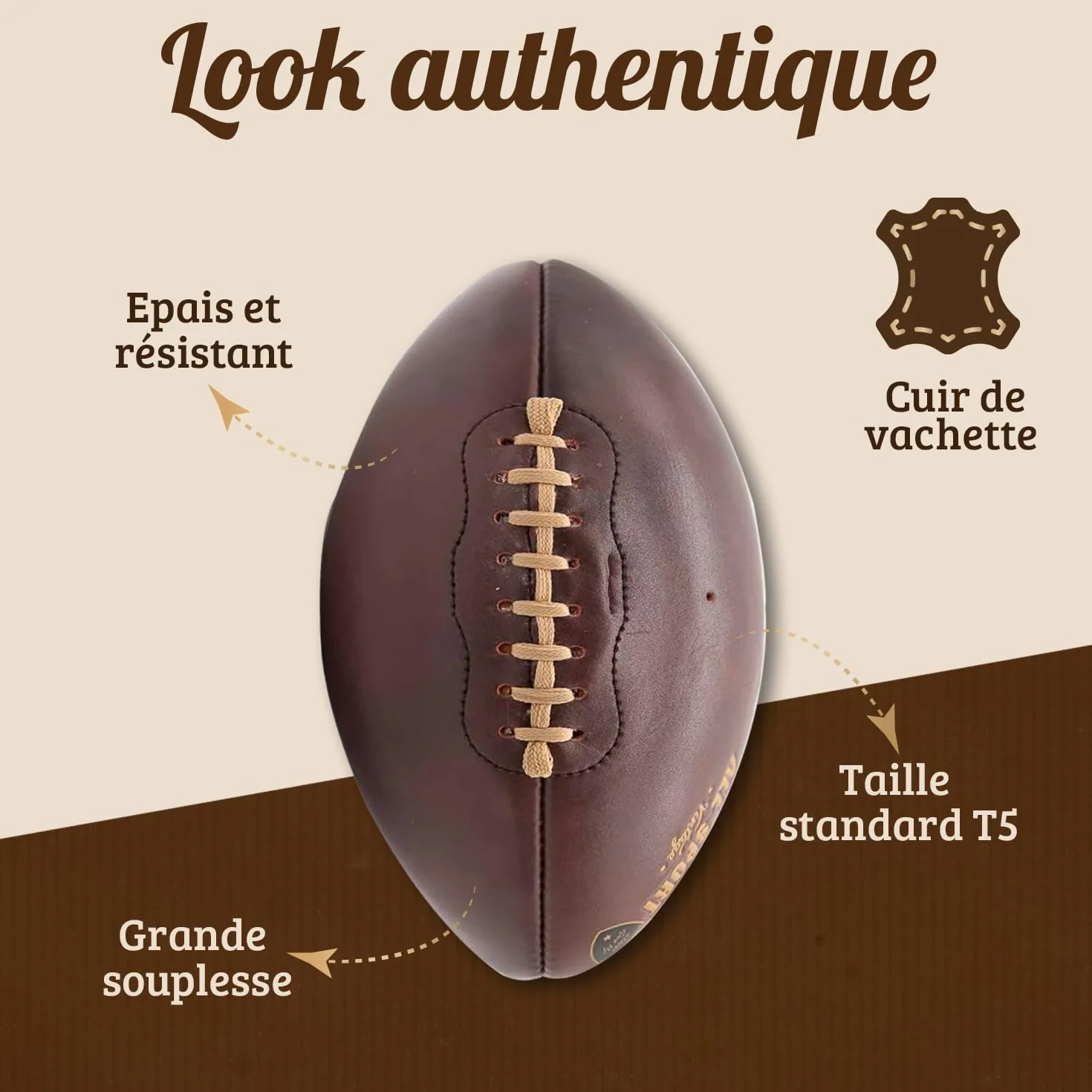 Ballon Football Américain Cuir Vachette Cousu Main Marque Française