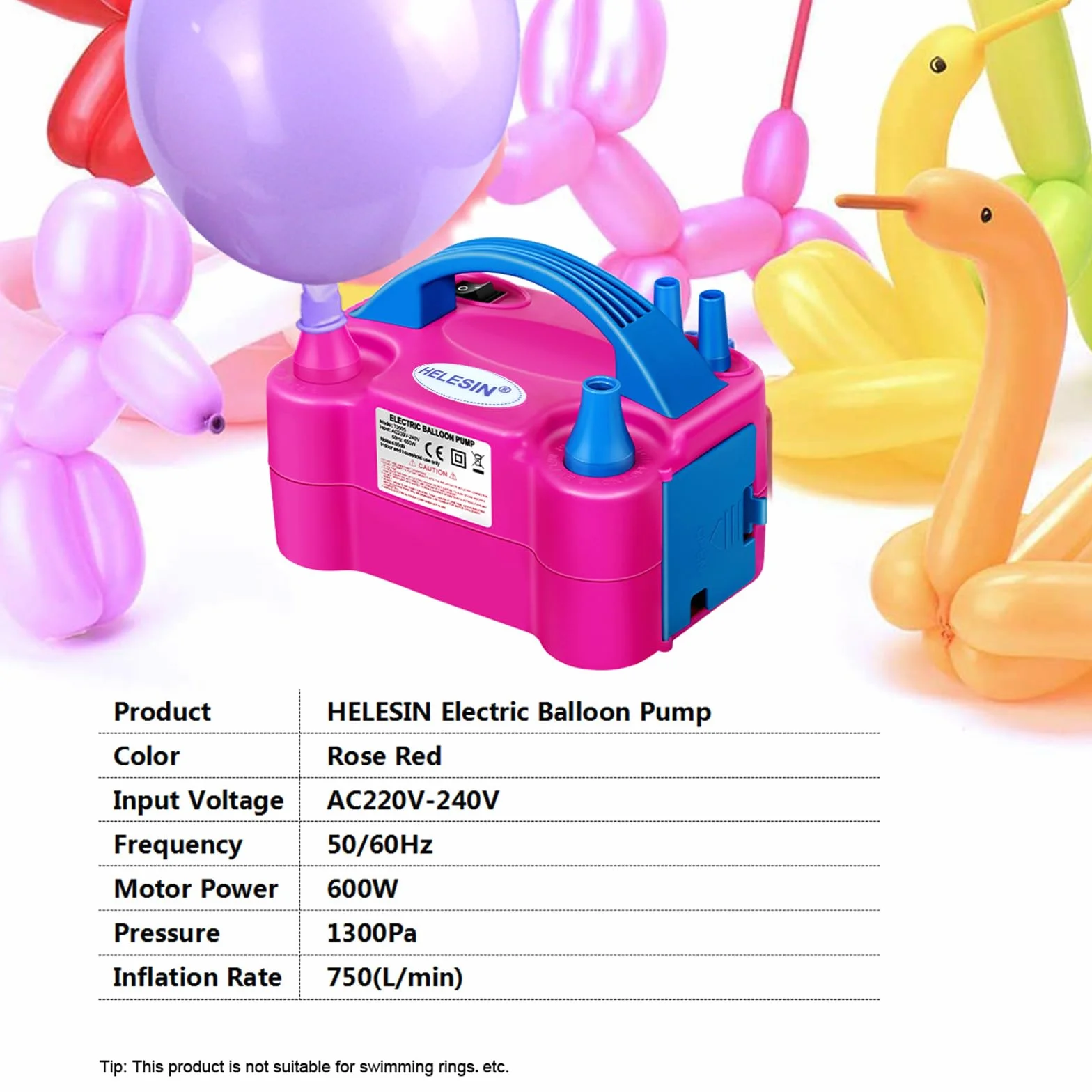 Pompe à ballon électrique 600 W portable 2 modes de gonflage HELESIN