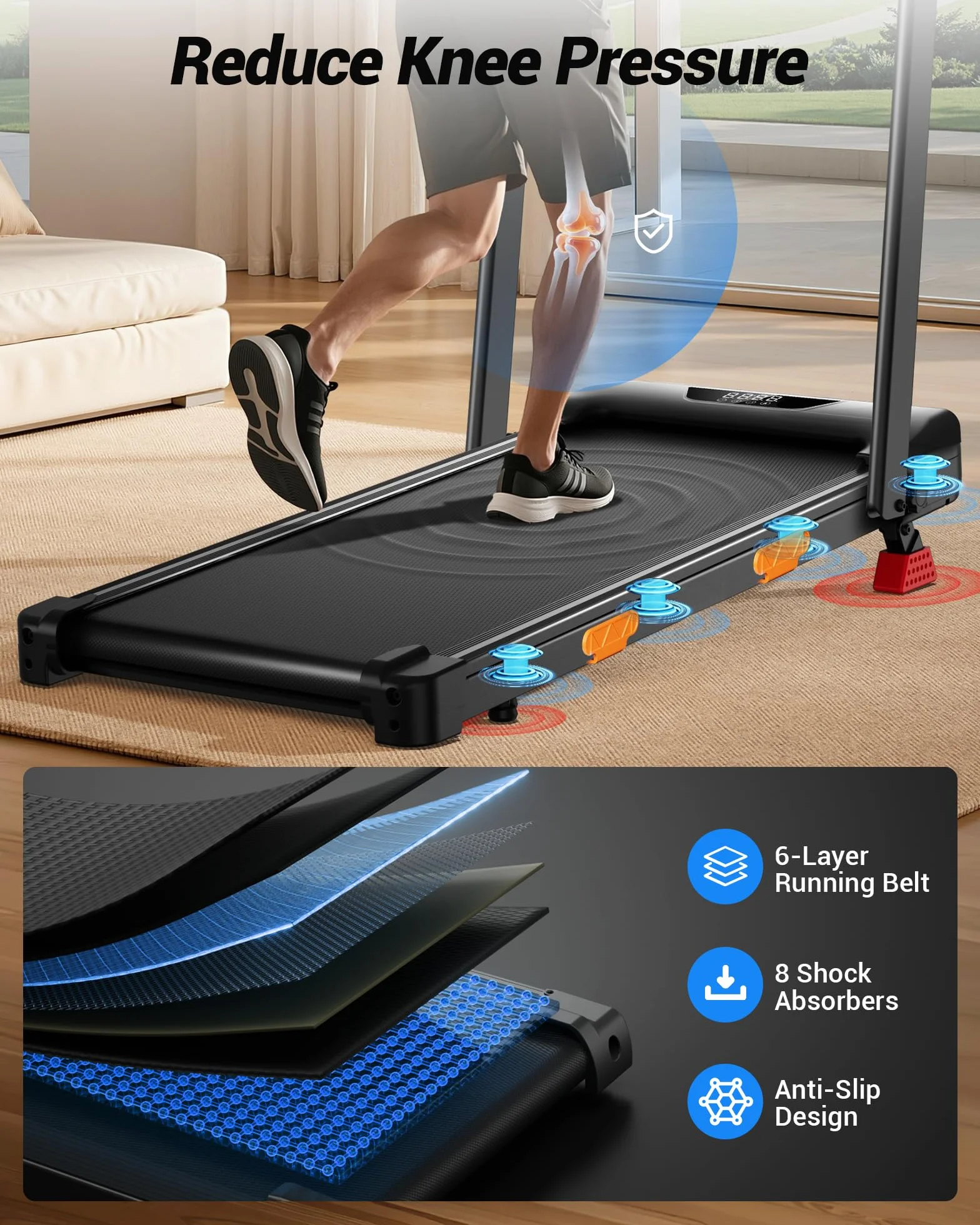 UMAY Tapis de Course Pliable Inclinable 15% Walking Pad Moteur Silencieux Charge Max 136KG