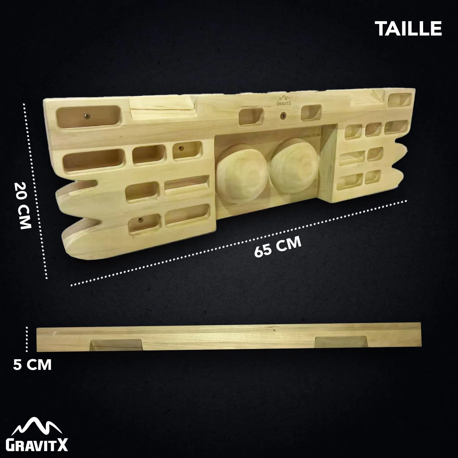 GravitX Planche d’Escalade en Bois 65 cm Fingerboard Multiprises 18-45 mm Accroche Murale