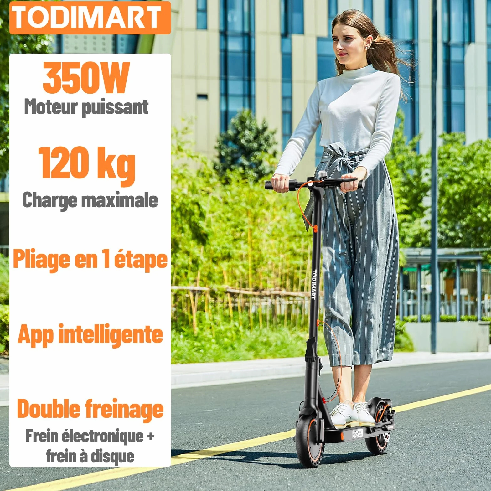 TODIMART T3 Trottinette Electrique Adulte 350W 25KM/H 35KM Batterie 36V 7.8Ah Pliable
